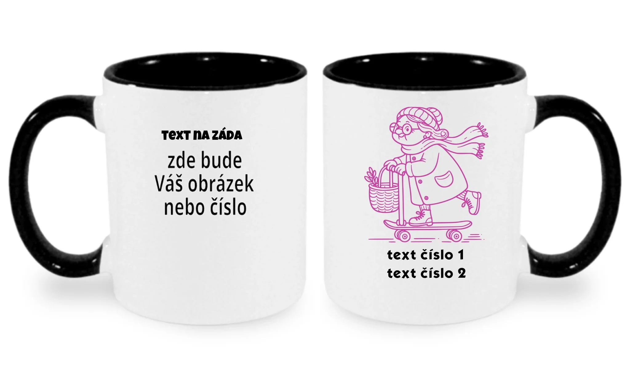 HRNÍČEK s motivem BABIČKA (výběr z 10+ obrázků, možnost doplnit vlastní texty)