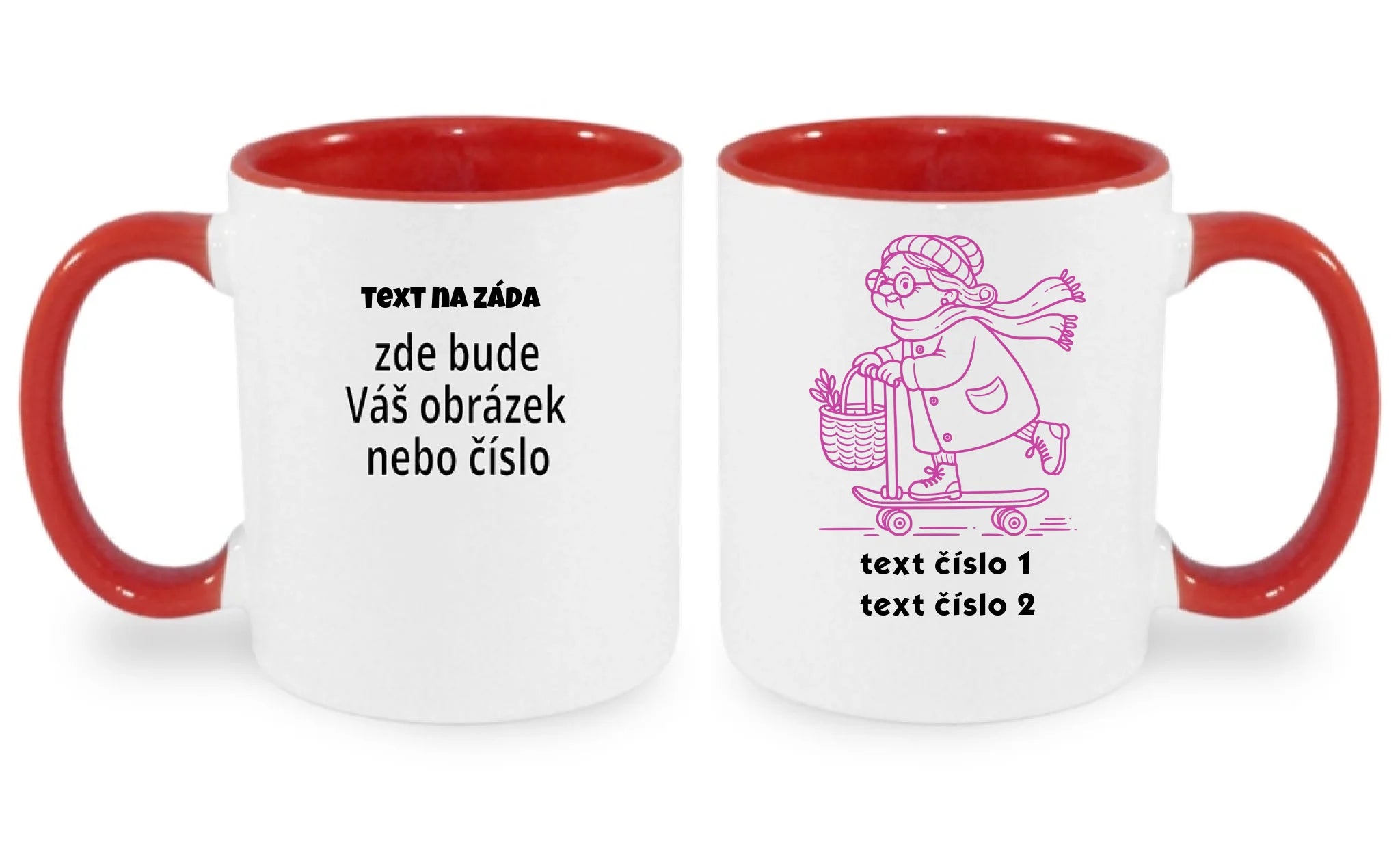 HRNÍČEK s motivem BABIČKA (výběr z 10+ obrázků, možnost doplnit vlastní texty)