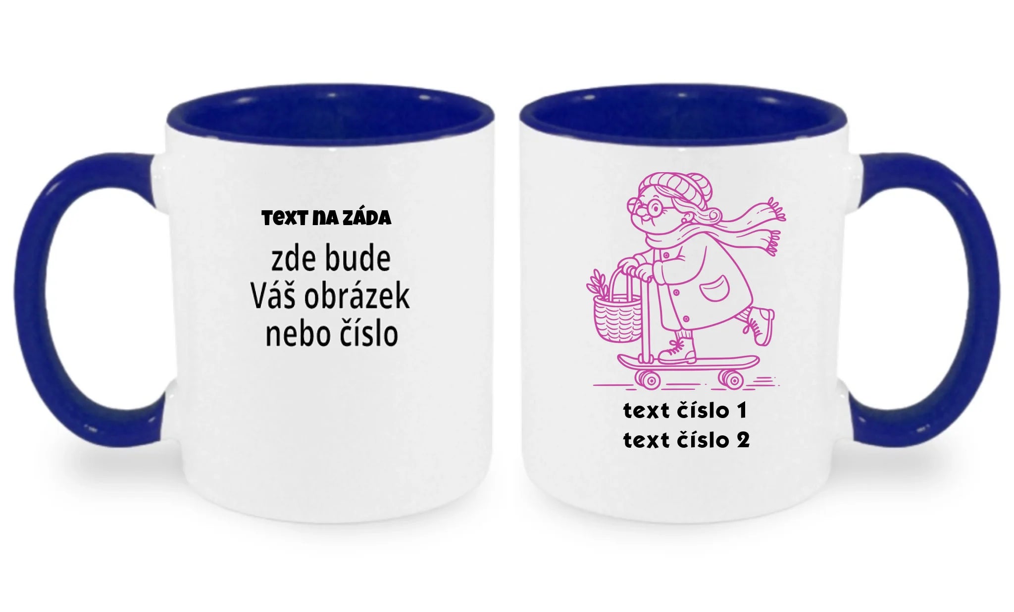 HRNÍČEK s motivem BABIČKA (výběr z 10+ obrázků, možnost doplnit vlastní texty)