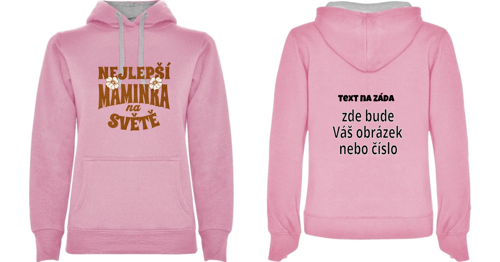 DÁMSKÁ MIKINA S KAPUCÍ s motivem NEJ MÁMA (výběr z 20+ potisků) oboustranný potisk dámská mikina URBAN Růžová melír