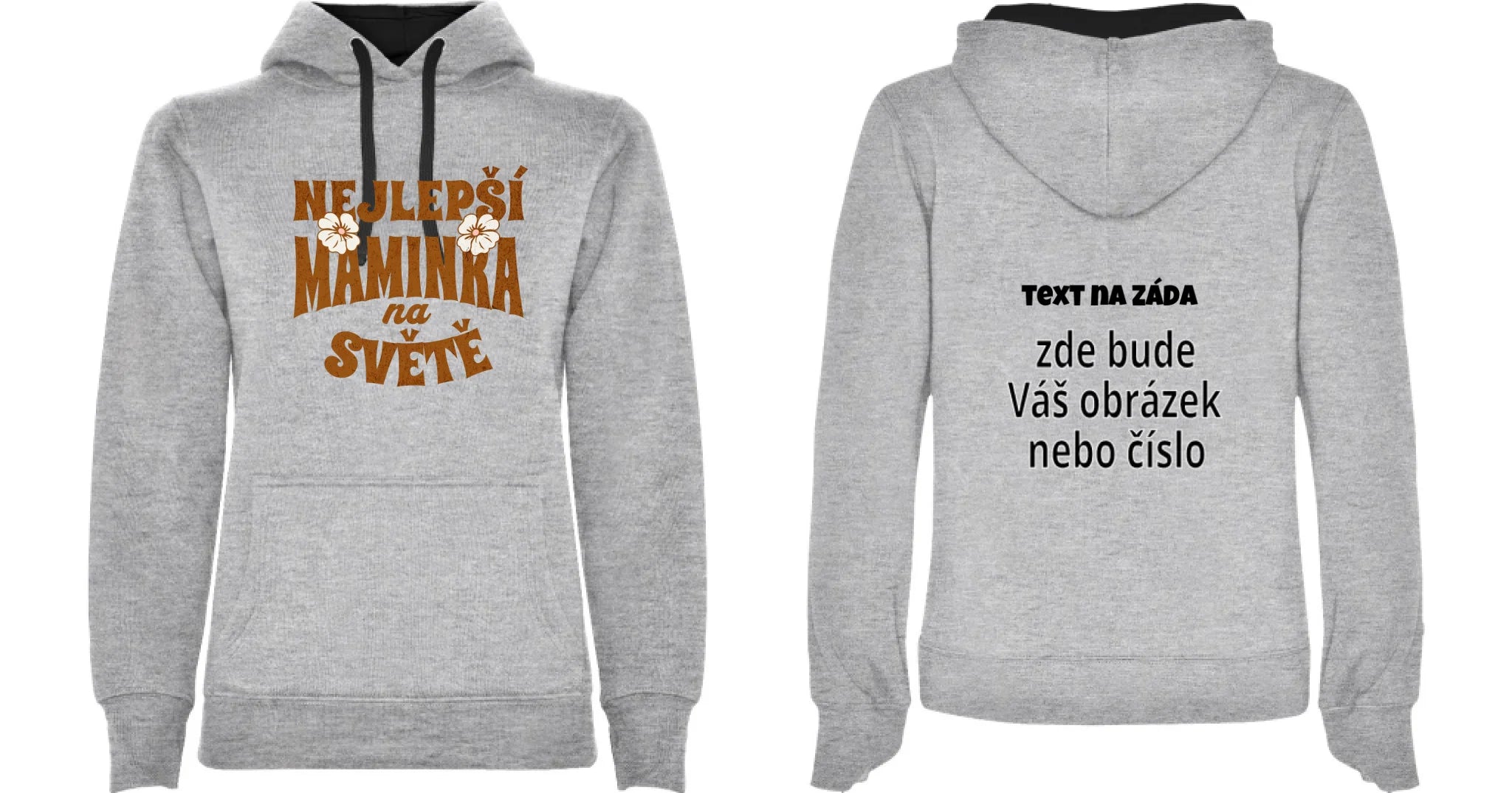 DÁMSKÁ MIKINA S KAPUCÍ s motivem NEJ MÁMA (výběr z 20+ potisků) oboustranný potisk dámská mikina URBAN Melír černá