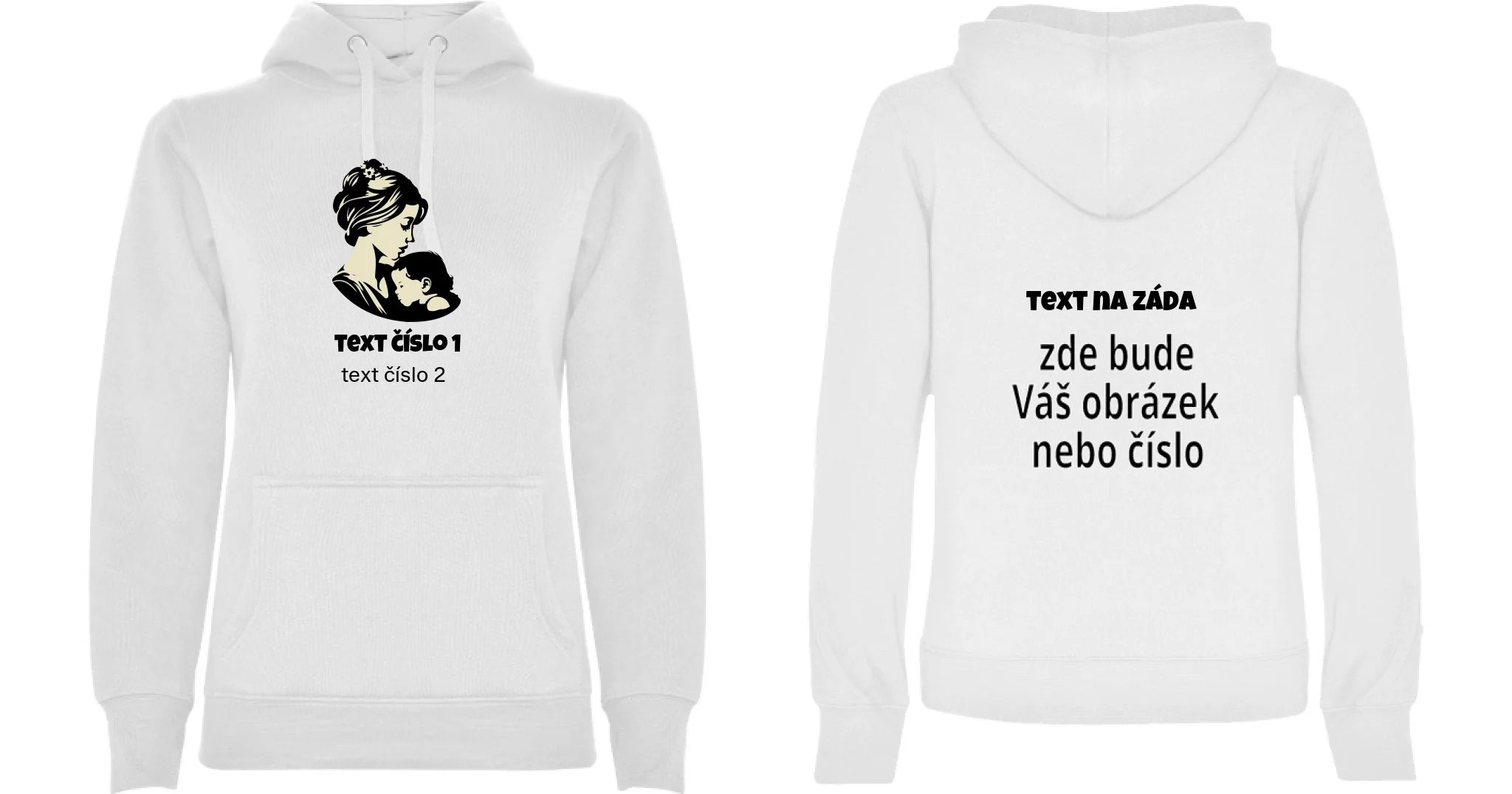 DÁMSKÁ MIKINA S KAPUCÍ s motivem NEJ MÁMA (výběr z 10+ obrázků, možnost doplnit vlastní texty) oboustranný potisk dámská mikina URBAN Bílá