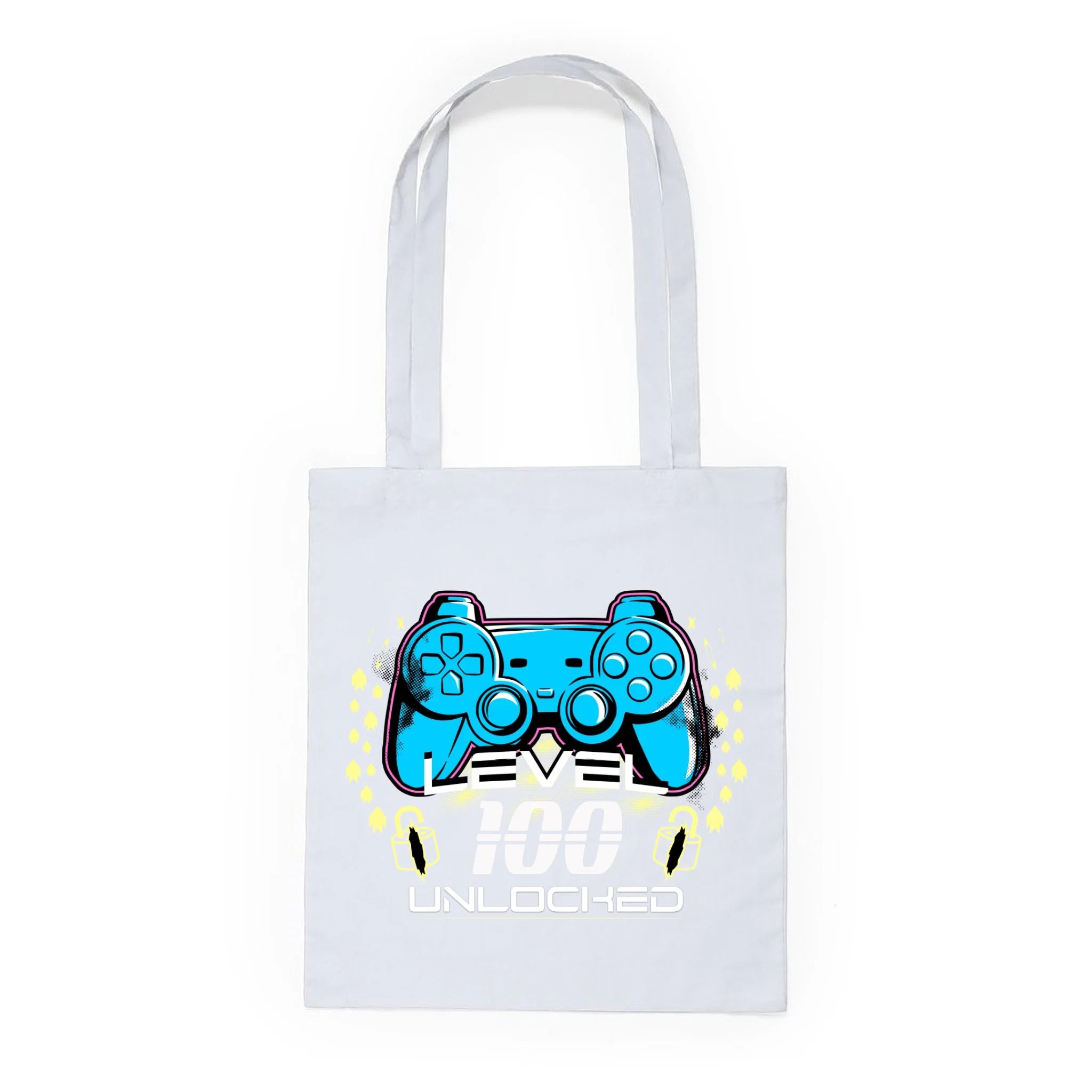 BATOH nebo TAŠKA s motivem NAROZENINY LEVEL UNLOCKED (vložíte věk) Plátěná taška KNOLL bílá 36x40