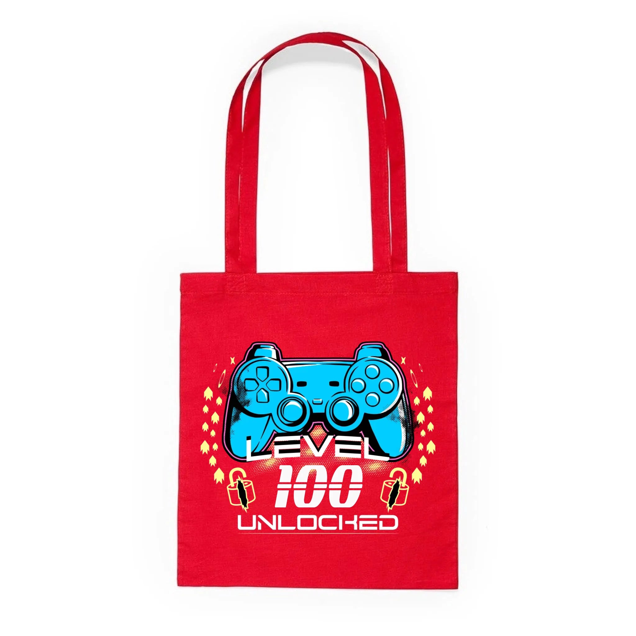 BATOH nebo TAŠKA s motivem NAROZENINY LEVEL UNLOCKED (vložíte věk) Plátěná taška KNOLL červená 36x40
