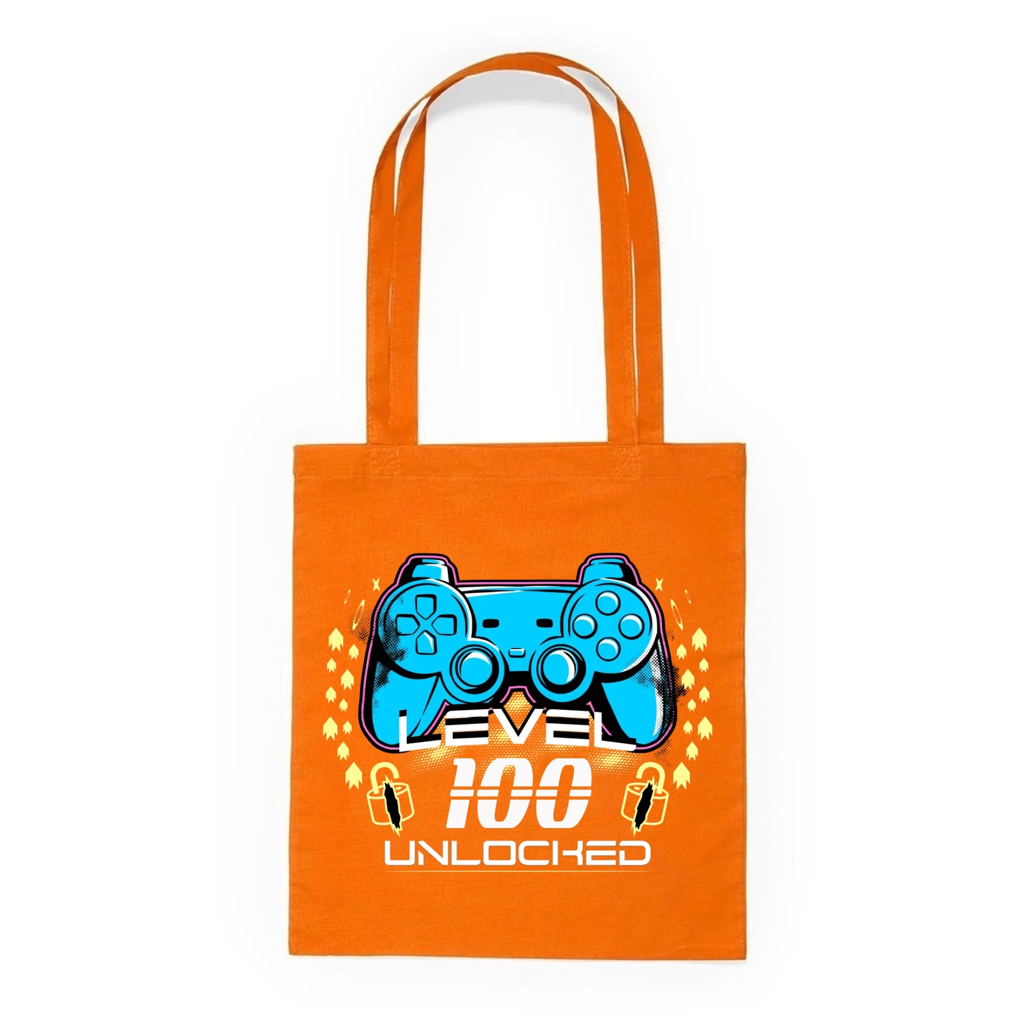 BATOH nebo TAŠKA s motivem NAROZENINY LEVEL UNLOCKED (vložíte věk) Plátěná taška KNOLL oranžová 36x40
