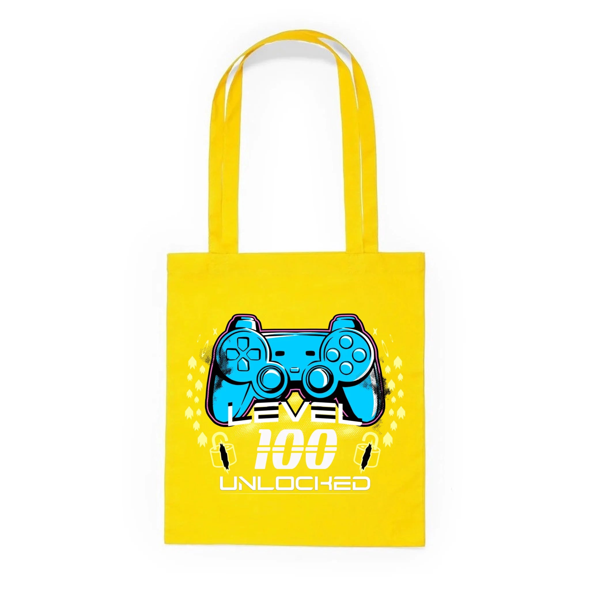 BATOH nebo TAŠKA s motivem NAROZENINY LEVEL UNLOCKED (vložíte věk) Plátěná taška KNOLL žlutá 36x40