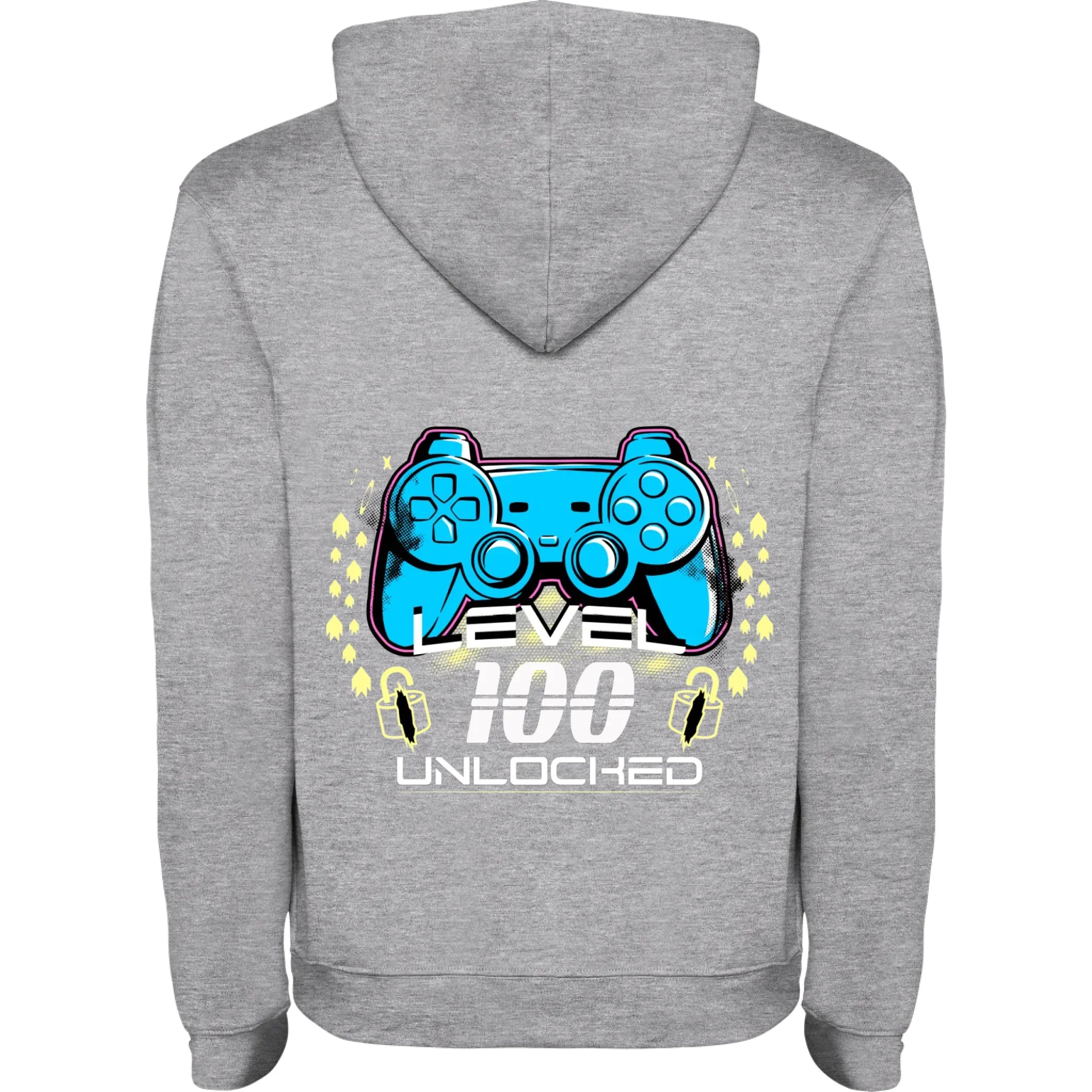 DĚTSKÁ MIKINA S KAPUCÍ s motivem NAROZENINY LEVEL UNLOCKED (vložíte věk) potisk jen na záda dětská mikina urban Melír černá