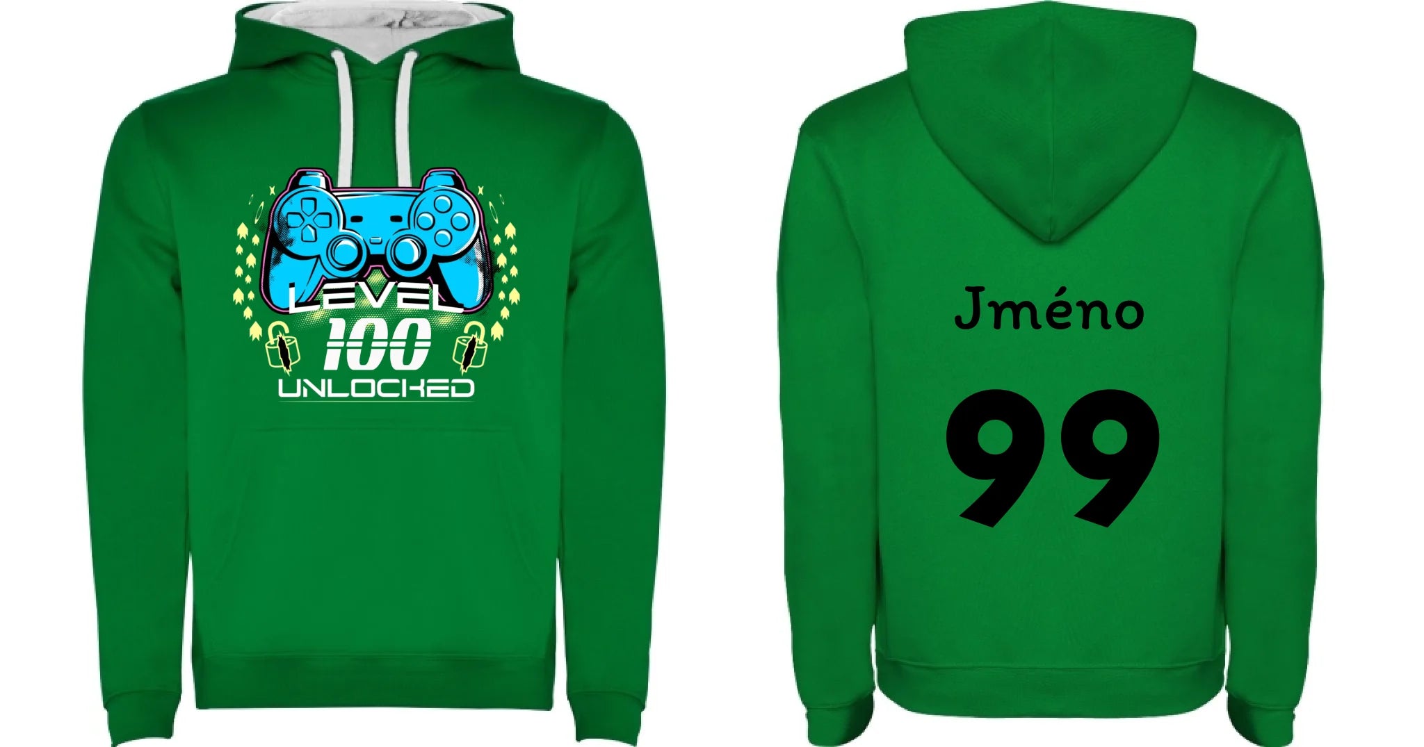 PÁNSKÁ MIKINA S KAPUCÍ s motivem NAROZENINY LEVEL UNLOCKED (vložíte věk)