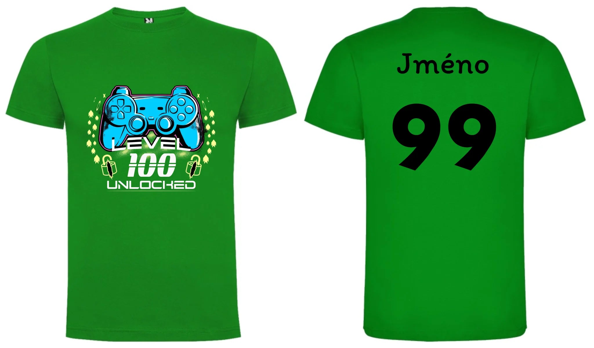 CHLAPECKÉ TRIČKO s motivem NAROZENINY LEVEL UNLOCKED (vložíte věk) oboustranný potisk chlapecké DOGO Zelená