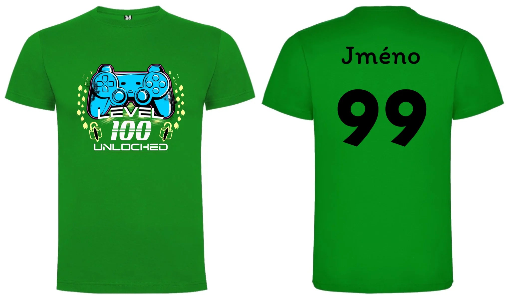 PÁNSKÉ TRIČKO s motivem NAROZENINY LEVEL UNLOCKED (vložíte věk) oboustranný potisk pánské DOGO Zelená