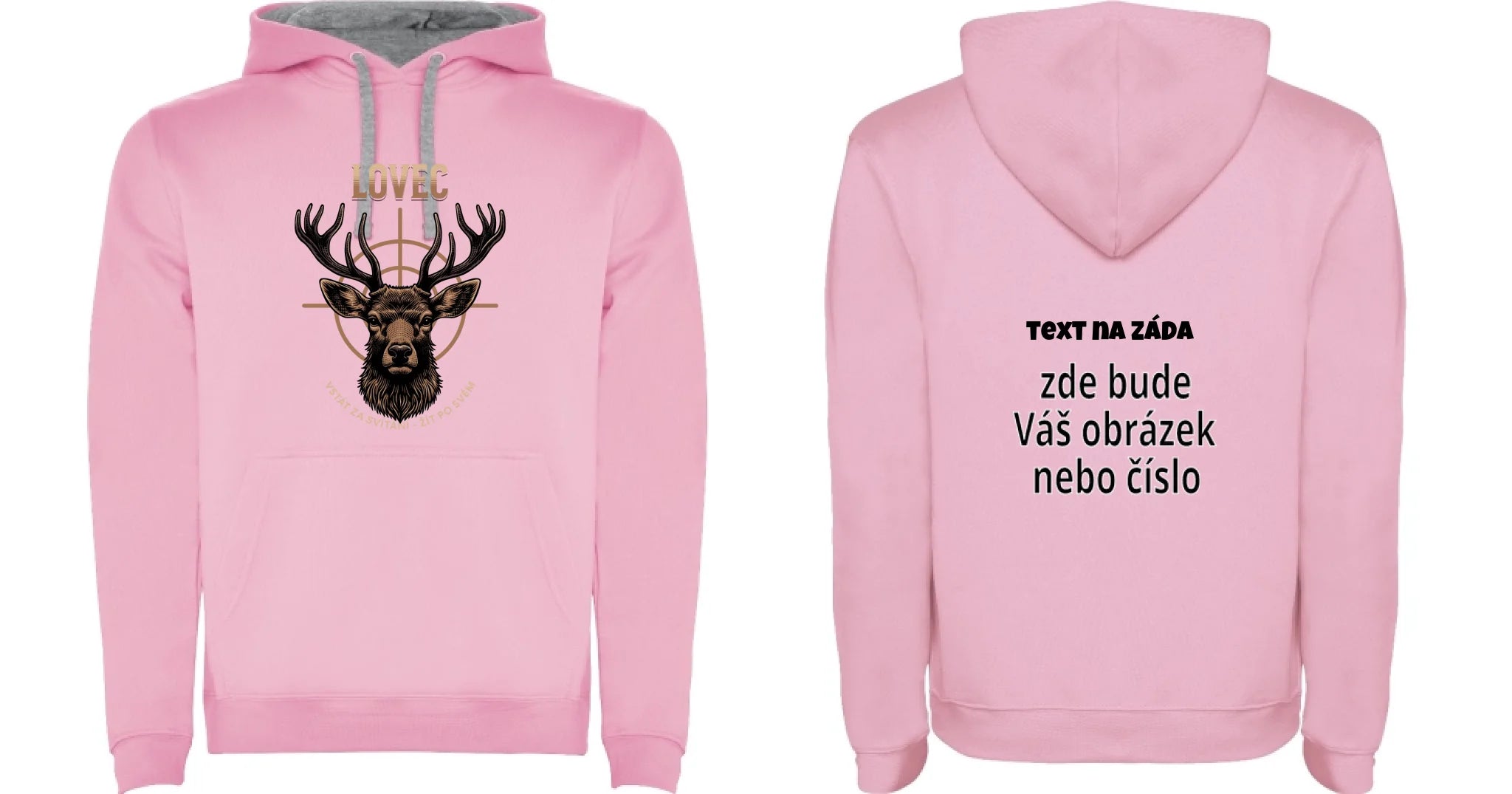 MIKINA S KAPUCÍ s motivem MYSLIVOST LOVEC (výběr z 5+ motivů) oboustranný potisk pánská mikina URBAN Růžová