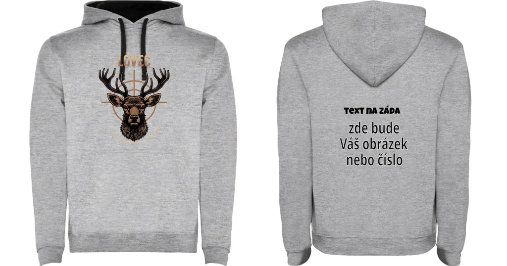 MIKINA S KAPUCÍ s motivem MYSLIVOST LOVEC (výběr z 5+ motivů)