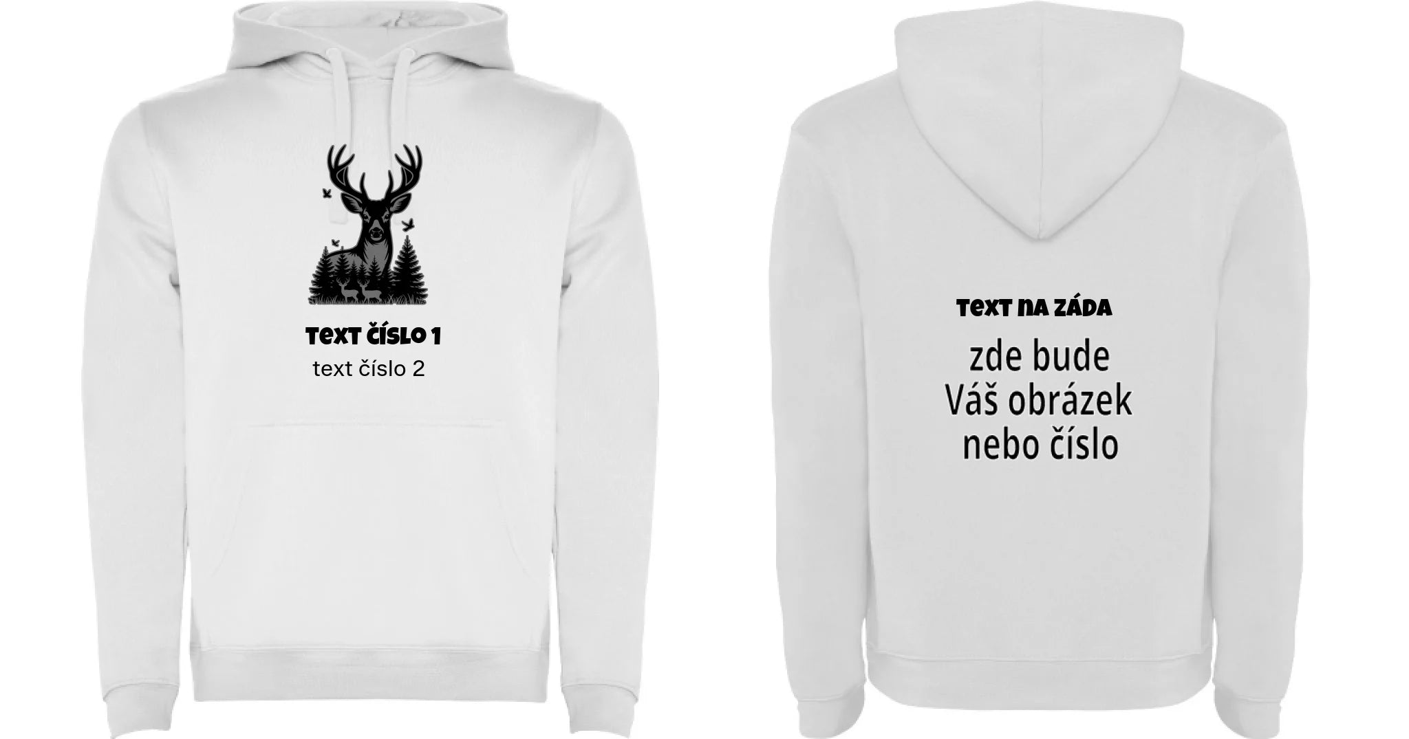 PÁNSKÁ MIKINA S KAPUCÍ s motivem MYSLIVOST (výběr z 10+ obrázků, možnost doplnit vlastní texty) oboustranný potisk pánská mikina URBAN Bílá