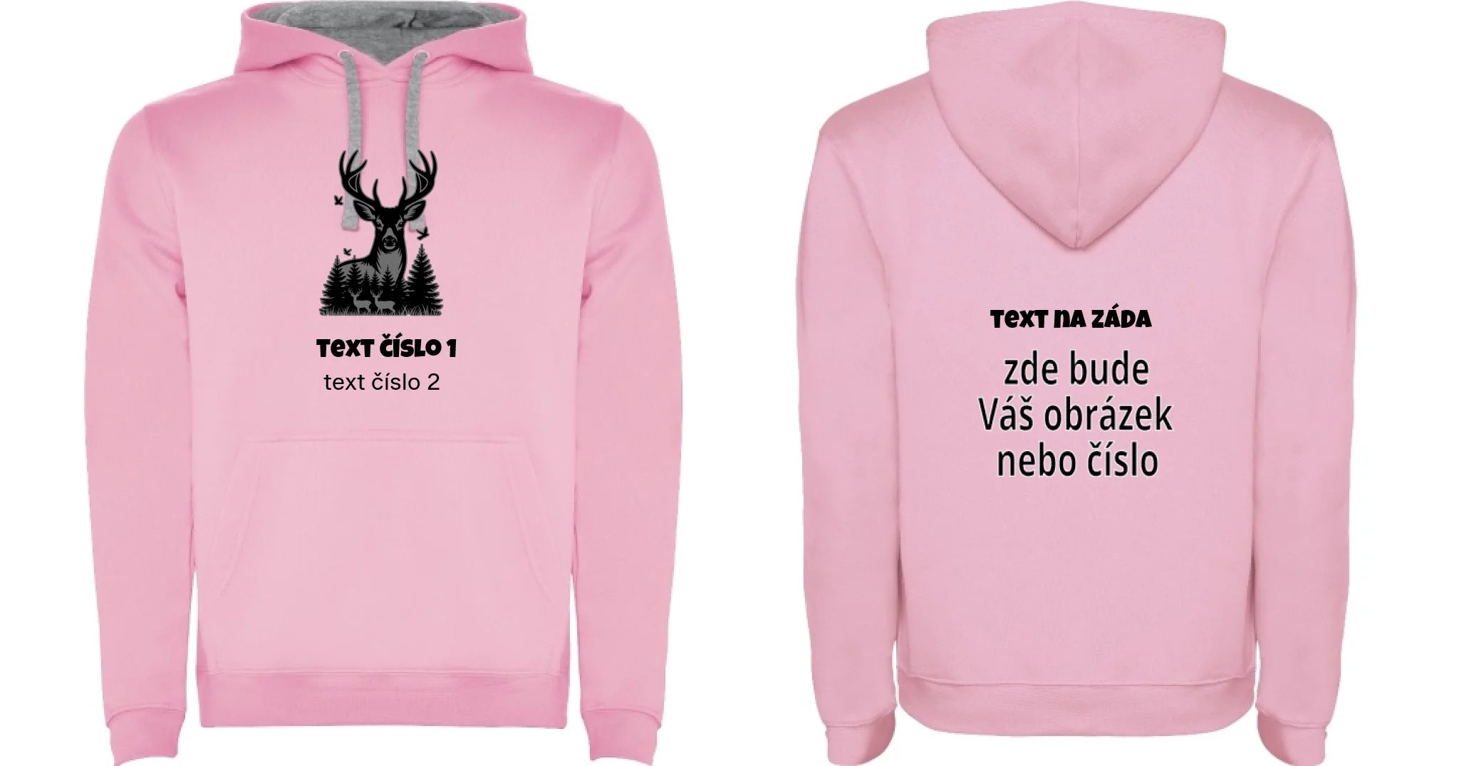 PÁNSKÁ MIKINA S KAPUCÍ s motivem MYSLIVOST (výběr z 10+ obrázků, možnost doplnit vlastní texty) oboustranný potisk pánská mikina URBAN Růžová