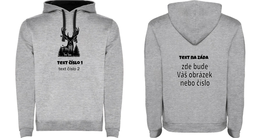 PÁNSKÁ MIKINA S KAPUCÍ s motivem MYSLIVOST (výběr z 10+ obrázků, možnost doplnit vlastní texty)