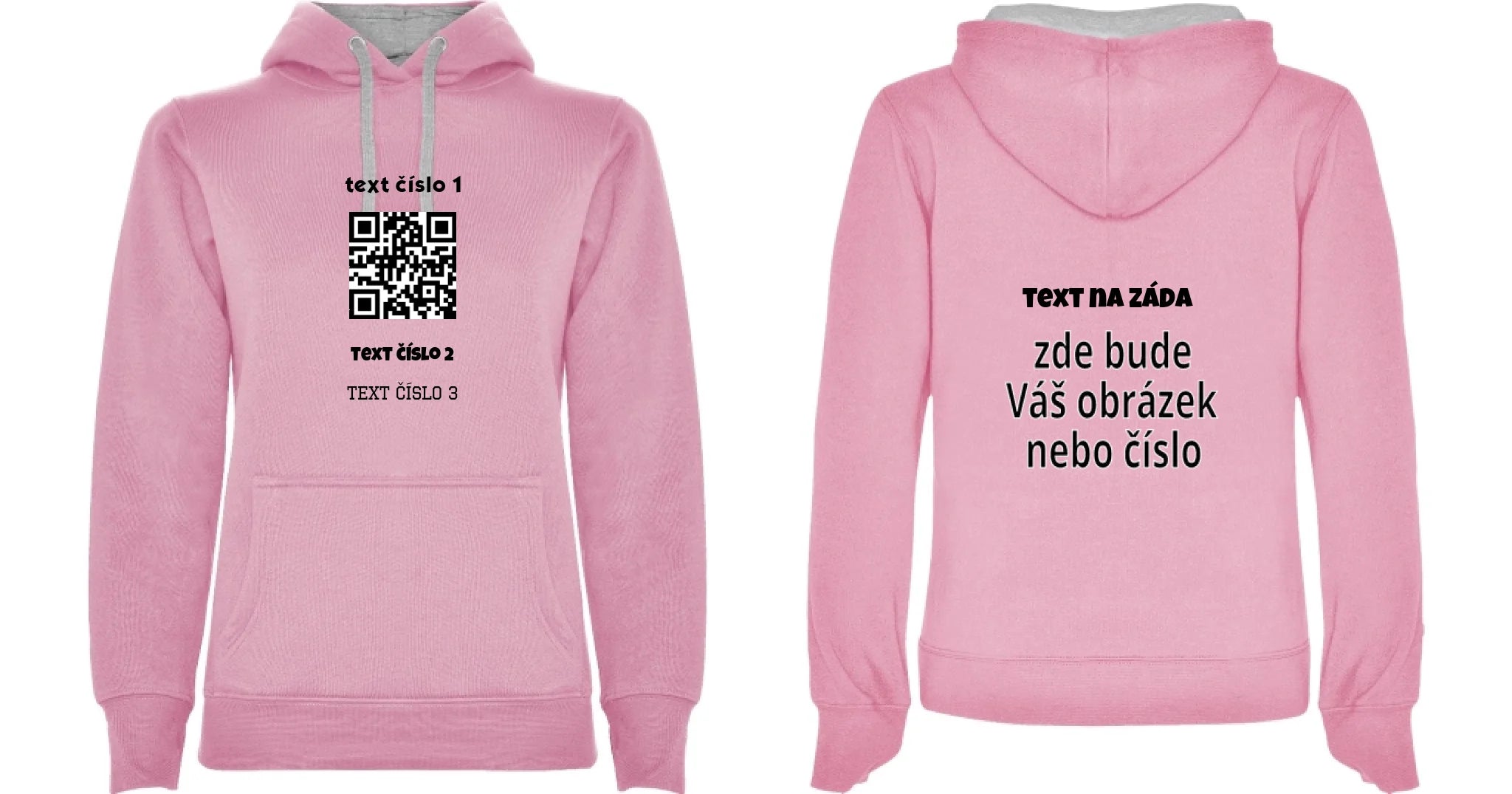 DÁMSKÁ MIKINA S KAPUCÍ s motivem QR KÓD (vložíte url adresu, můžete vložit vlastní texty) oboustranný potisk dámská mikina URBAN Růžová melír