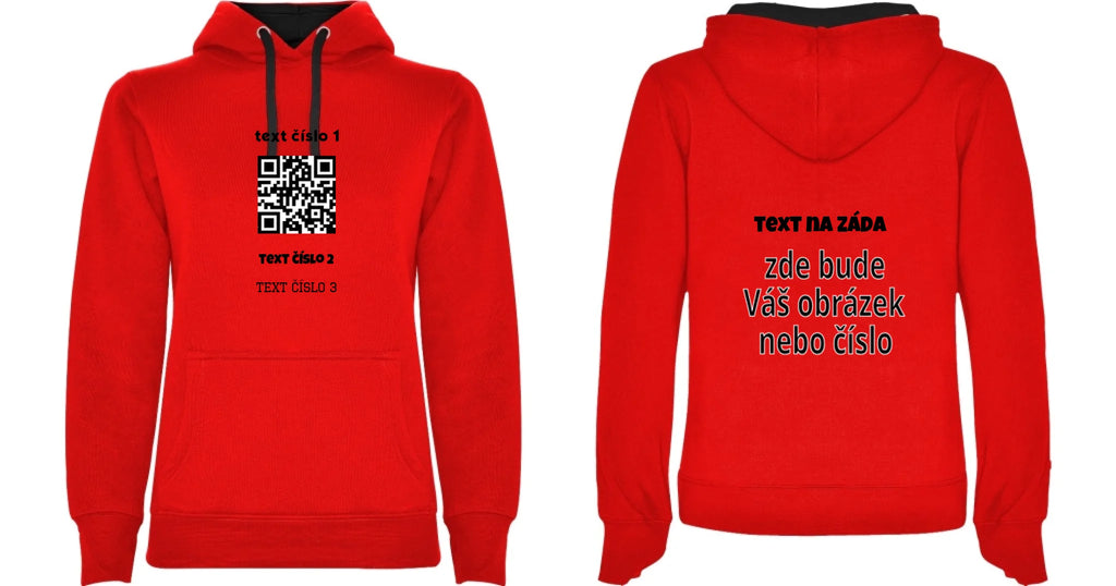 DÁMSKÁ MIKINA S KAPUCÍ s motivem QR KÓD (vložíte url adresu, můžete vložit vlastní texty)
