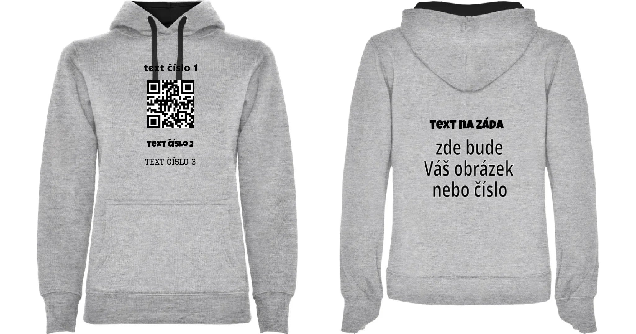 DÁMSKÁ MIKINA S KAPUCÍ s motivem QR KÓD (vložíte url adresu, můžete vložit vlastní texty) oboustranný potisk dámská mikina URBAN Melír černá