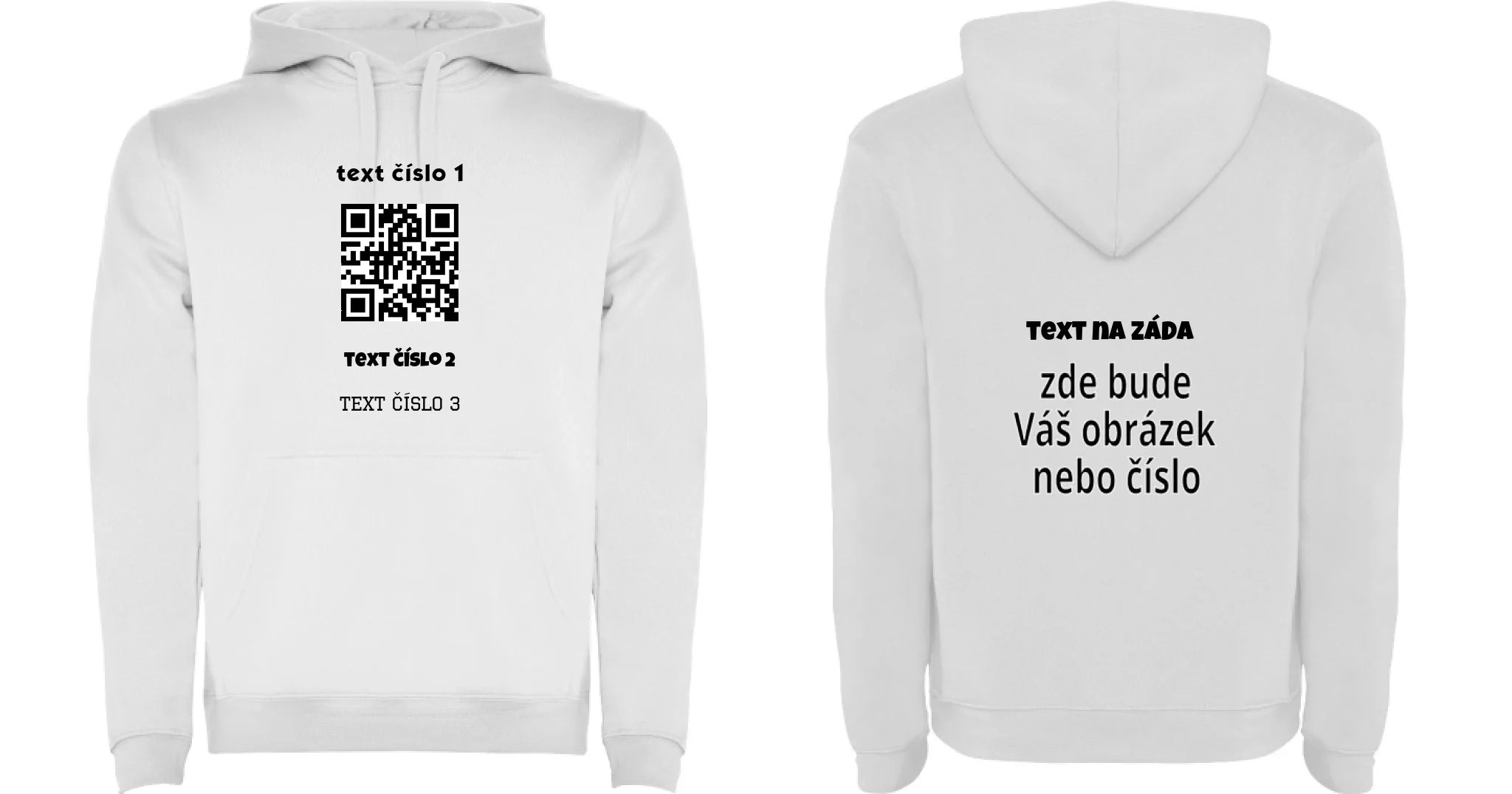 PÁNSKÁ MIKINA S KAPUCÍ s motivem QR KÓD (vložíte url adresu, můžete vložit vlastní texty) oboustranný potisk pánská mikina URBAN Bílá
