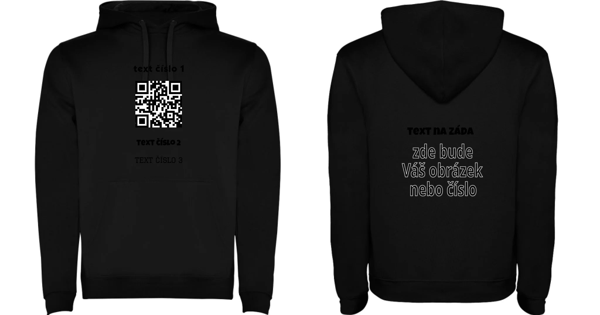 PÁNSKÁ MIKINA S KAPUCÍ s motivem QR KÓD (vložíte url adresu, můžete vložit vlastní texty) oboustranný potisk pánská mikina URBAN Černá