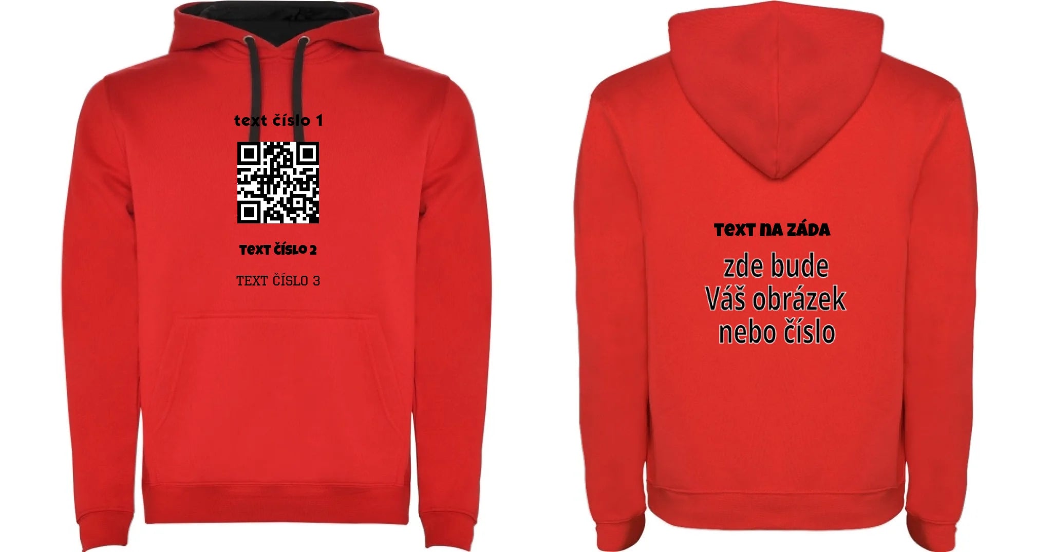 PÁNSKÁ MIKINA S KAPUCÍ s motivem QR KÓD (vložíte url adresu, můžete vložit vlastní texty) oboustranný potisk pánská mikina URBAN Červená černá