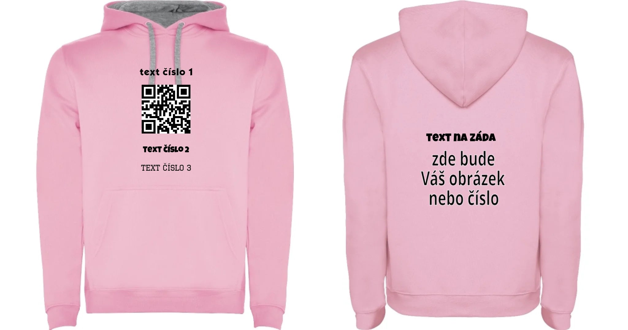 PÁNSKÁ MIKINA S KAPUCÍ s motivem QR KÓD (vložíte url adresu, můžete vložit vlastní texty) oboustranný potisk pánská mikina URBAN Růžová