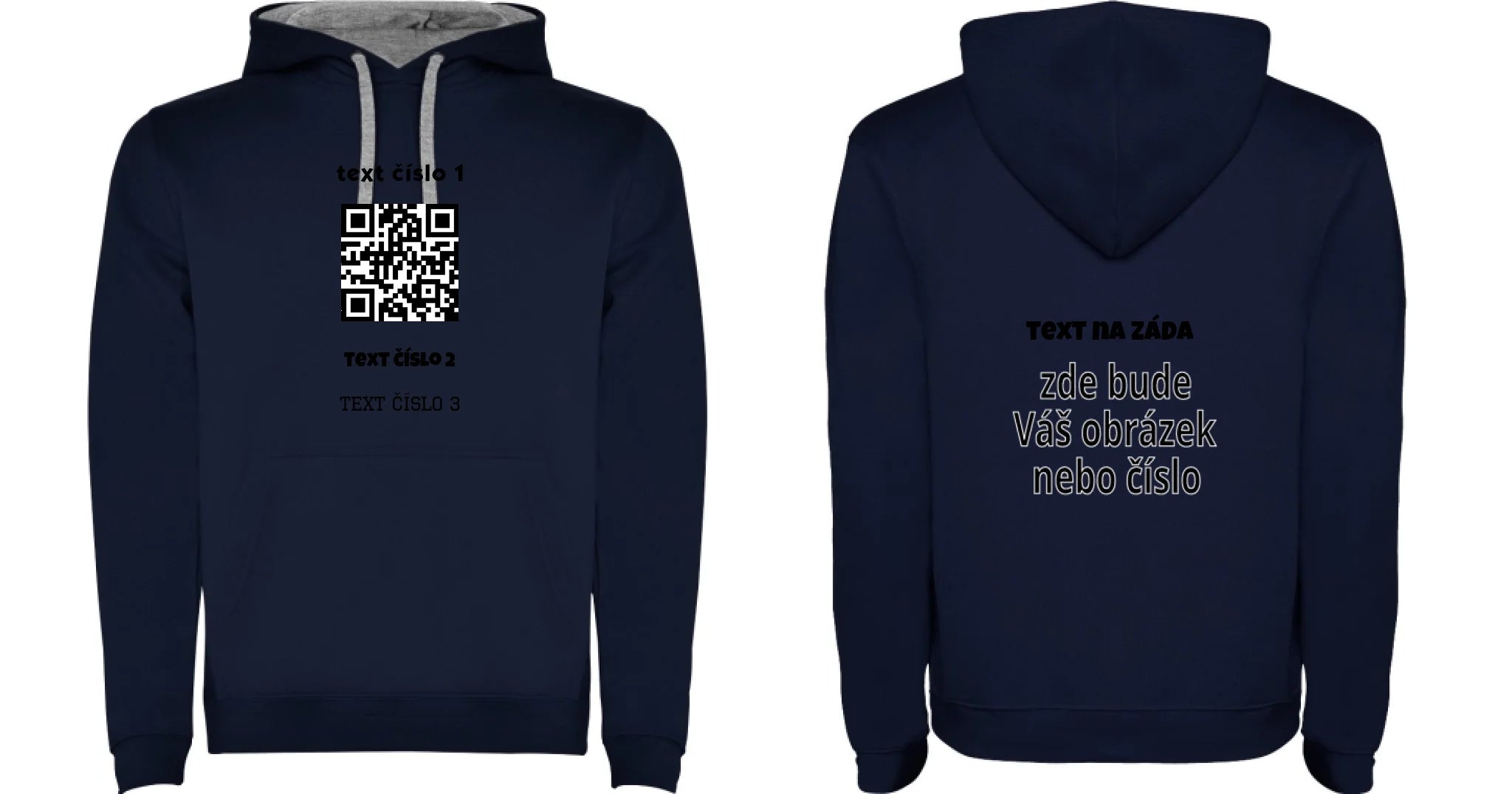 PÁNSKÁ MIKINA S KAPUCÍ s motivem QR KÓD (vložíte url adresu, můžete vložit vlastní texty) oboustranný potisk pánská mikina URBAN Námořnická modrá melír
