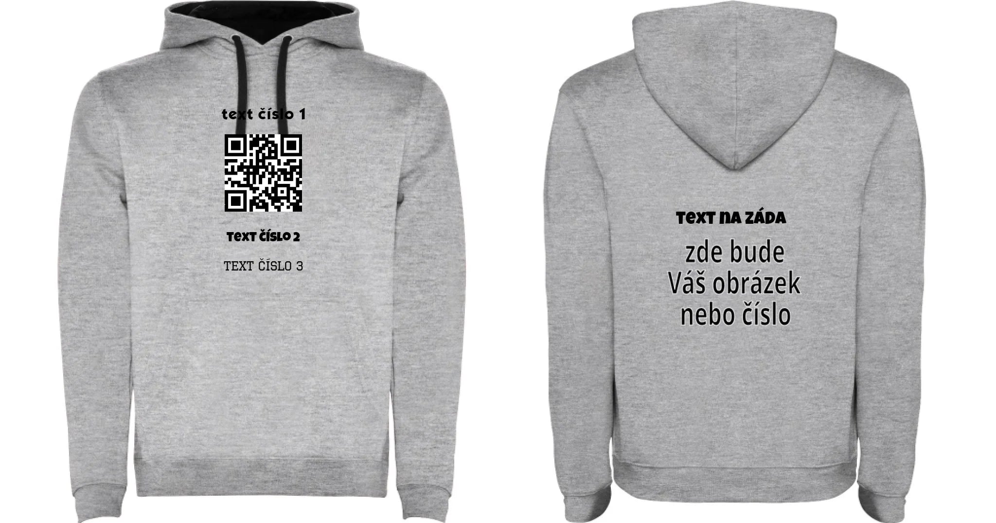 PÁNSKÁ MIKINA S KAPUCÍ s motivem QR KÓD (vložíte url adresu, můžete vložit vlastní texty) oboustranný potisk pánská mikina URBAN Melír černá