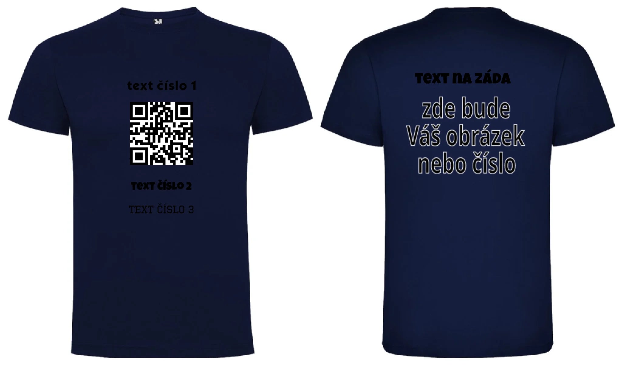 PÁNSKÉ TRIČKO s motivem QR KÓD (vložíte url adresu, můžete vložit vlastní texty) oboustranný potisk pánské DOGO Námořnická modrá