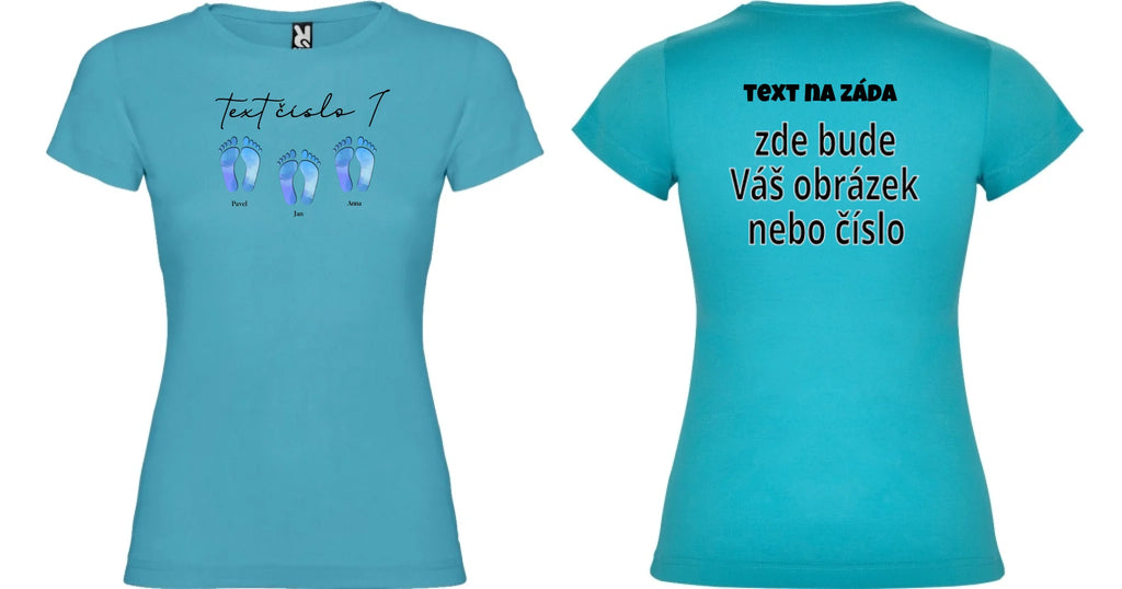 DÍVČÍ TRIČKO s motivem NAŠE STOPY (vložíte jména)
