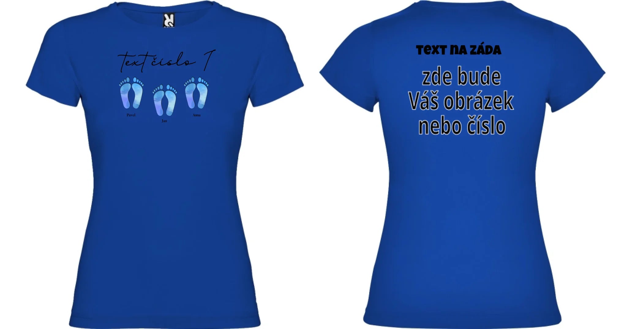 DÍVČÍ TRIČKO s motivem NAŠE STOPY (vložíte jména)
