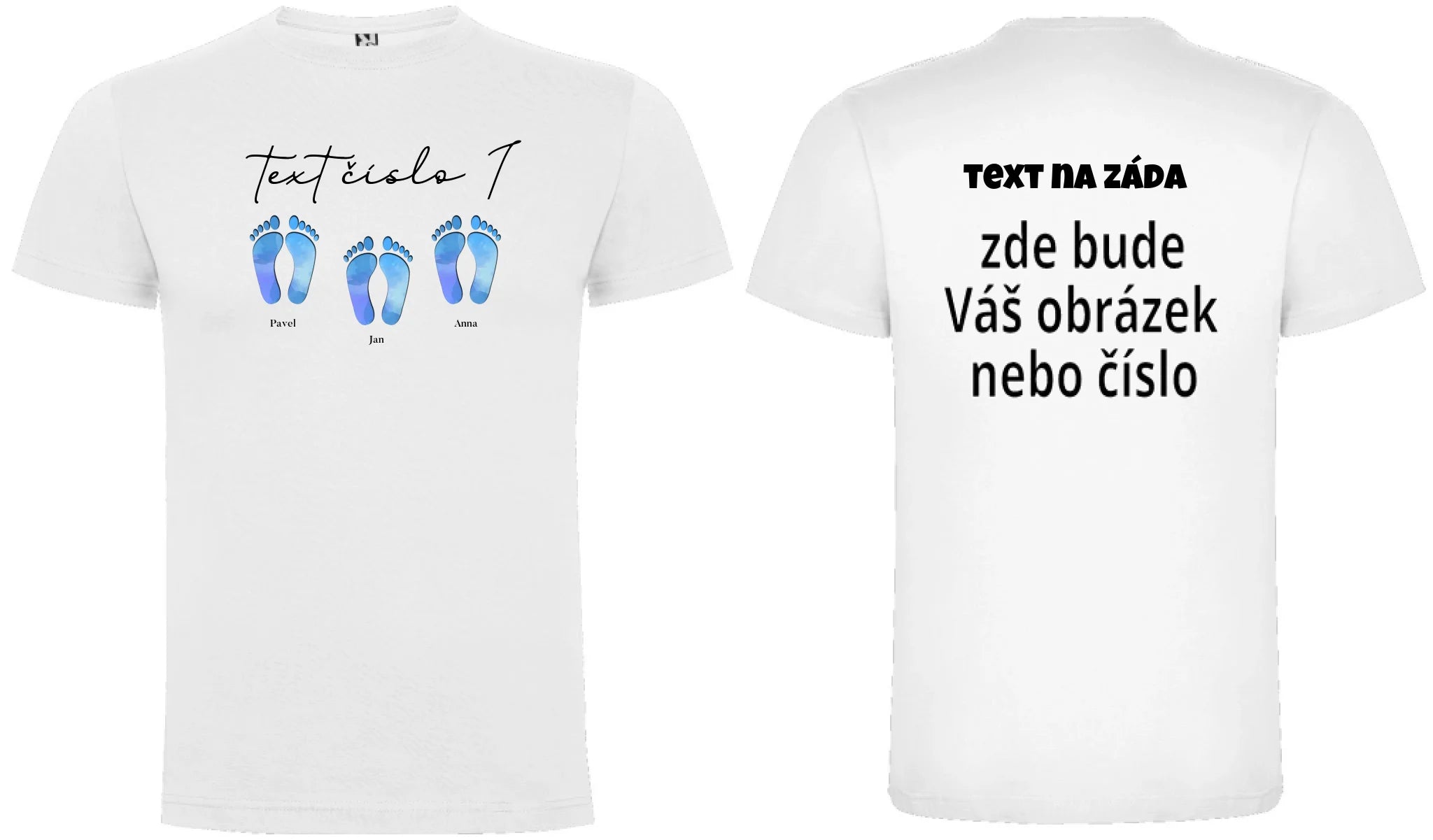 CHLAPECKÉ TRIČKO s motivem NAŠE STOPY (vložíte jména) oboustranný potisk chlapecké DOGO Bílá