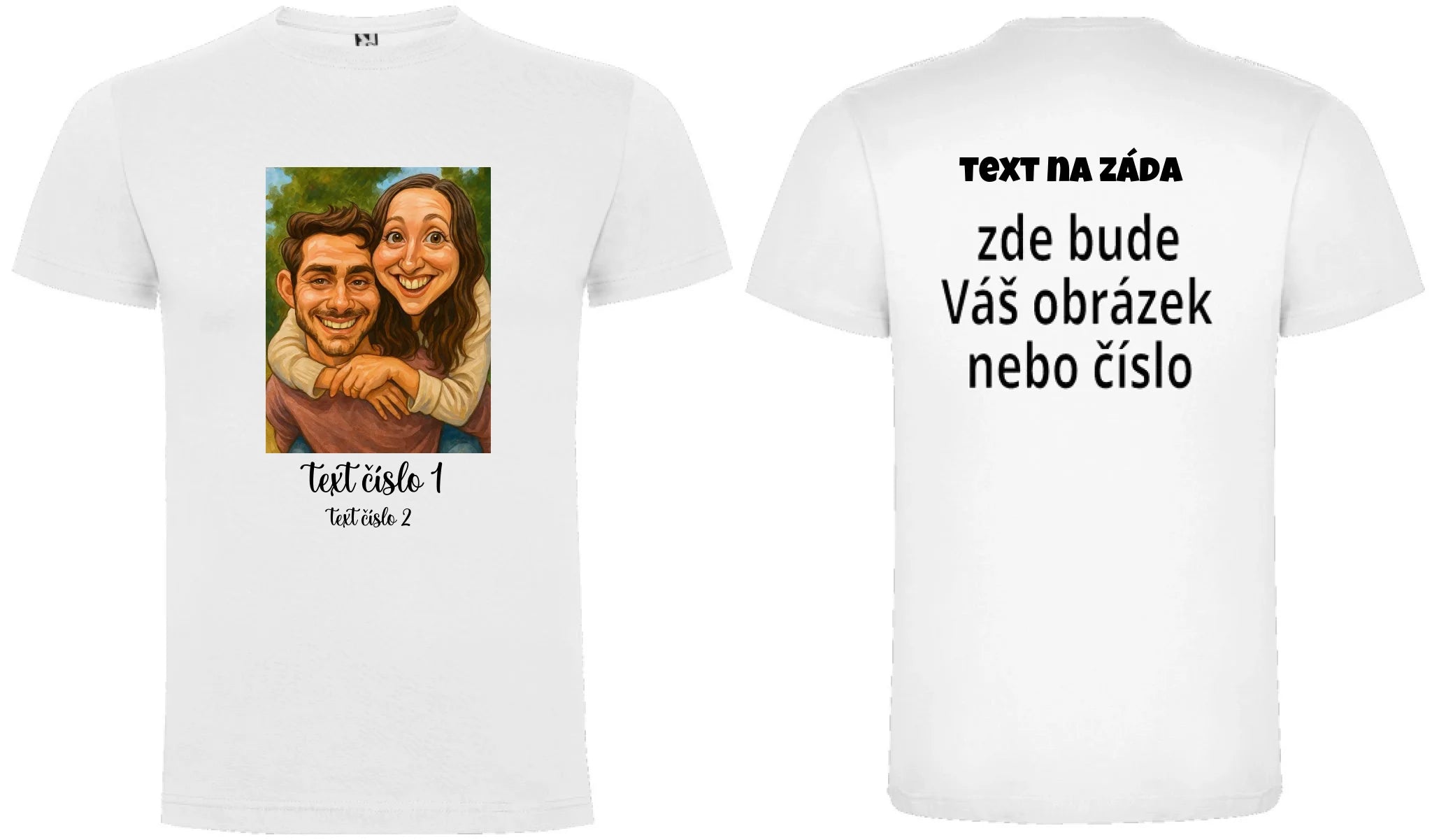 PÁNSKÉ TRIČKO s motivem KARIKATURA (vložíte fotku a texty) oboustranný potisk pánské DOGO Bílá