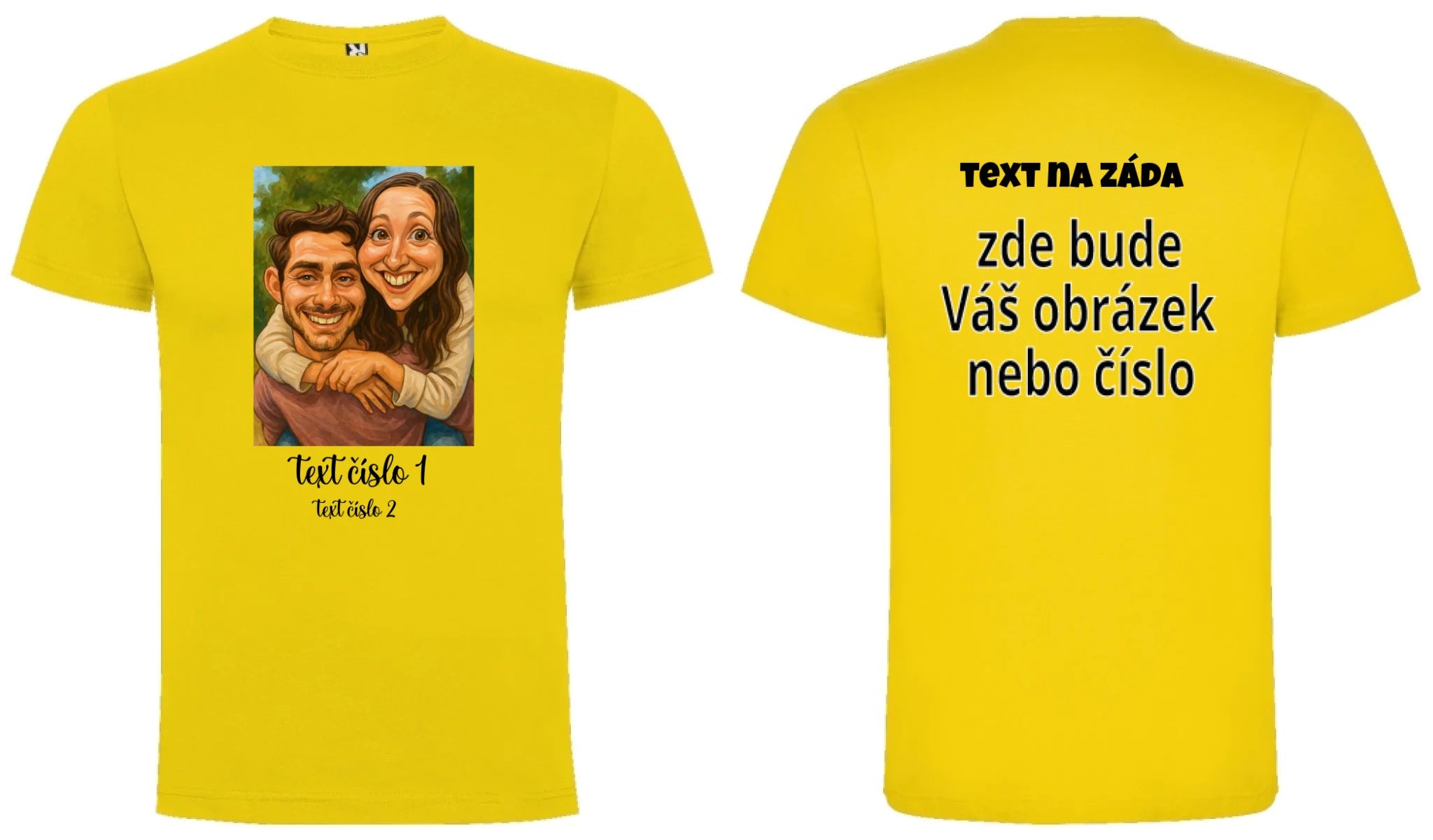 PÁNSKÉ TRIČKO s motivem KARIKATURA (vložíte fotku a texty) oboustranný potisk pánské DOGO Žlutá