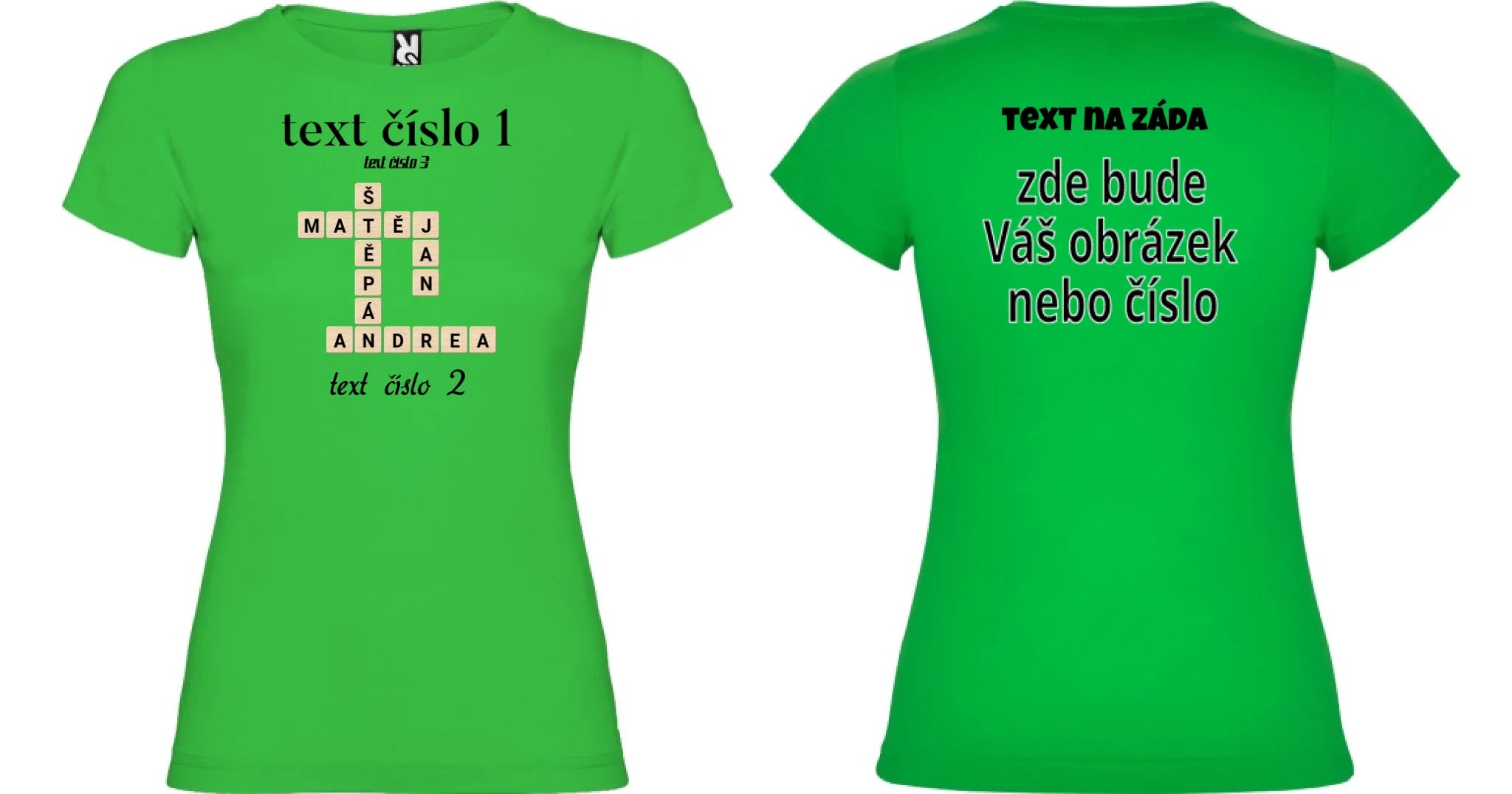 DÍVĆÍ TRIČKO s motivem SCRABLE (vložíte jména, doplníte texty)