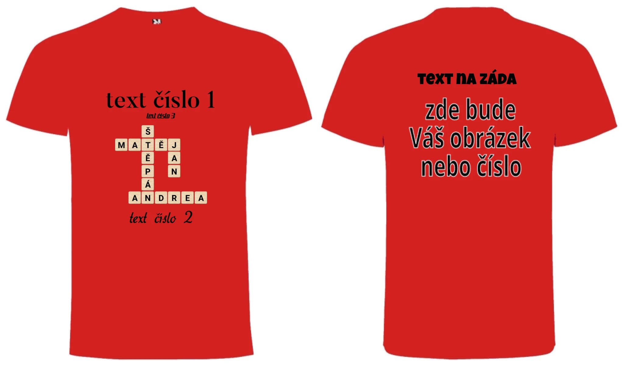 CHLAPECKÉ TRIČKO s motivem SCRABLE (vložíte jména, doplníte texty) oboustranný potisk chlapecké DOGO Červená