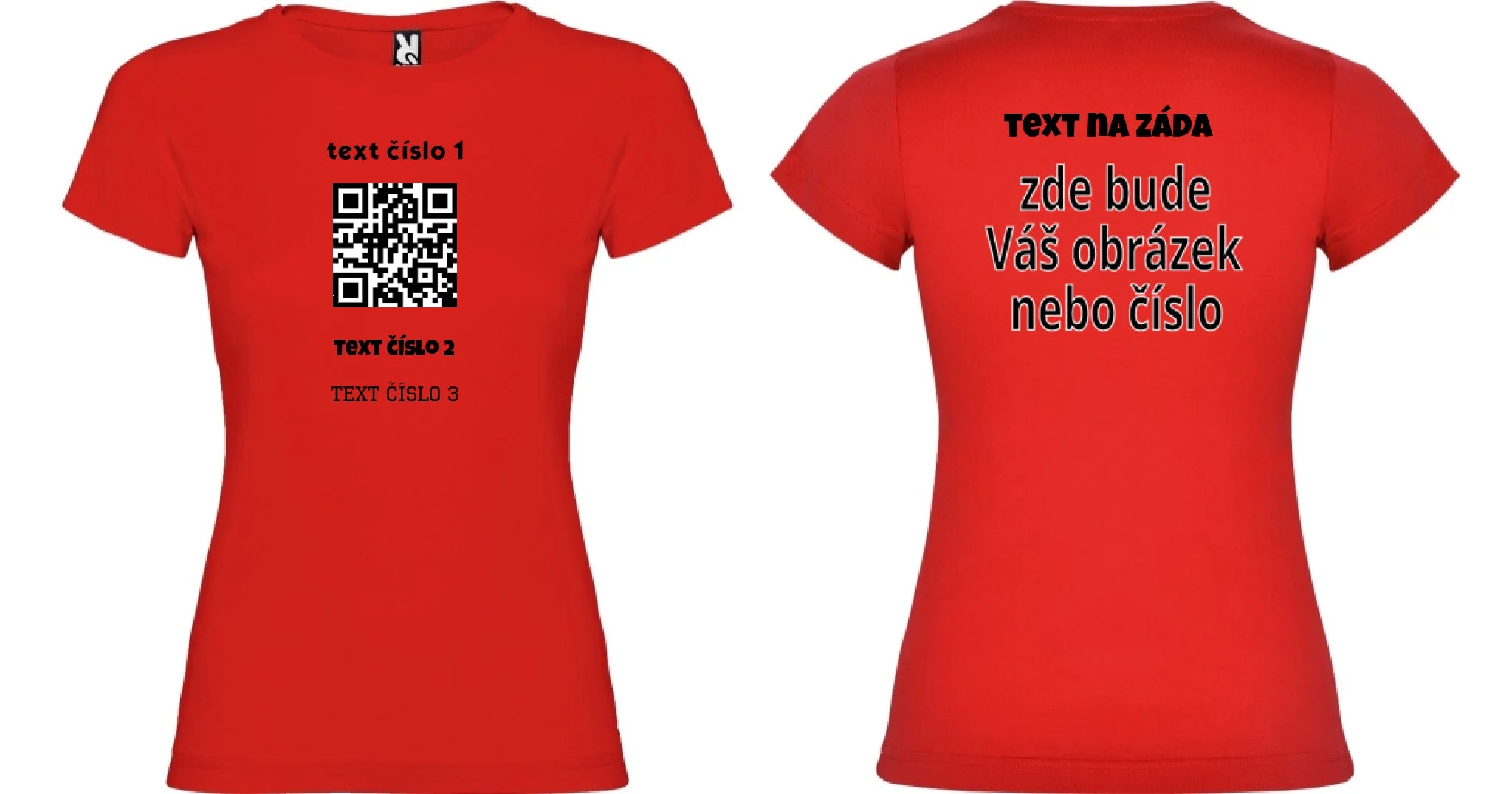 DÁMSKÉ TRIČKO s motivem QR KÓD (vložíte url adresu, můžete vložit vlastní texty) oboustranný potisk dámské jamaica Červená
