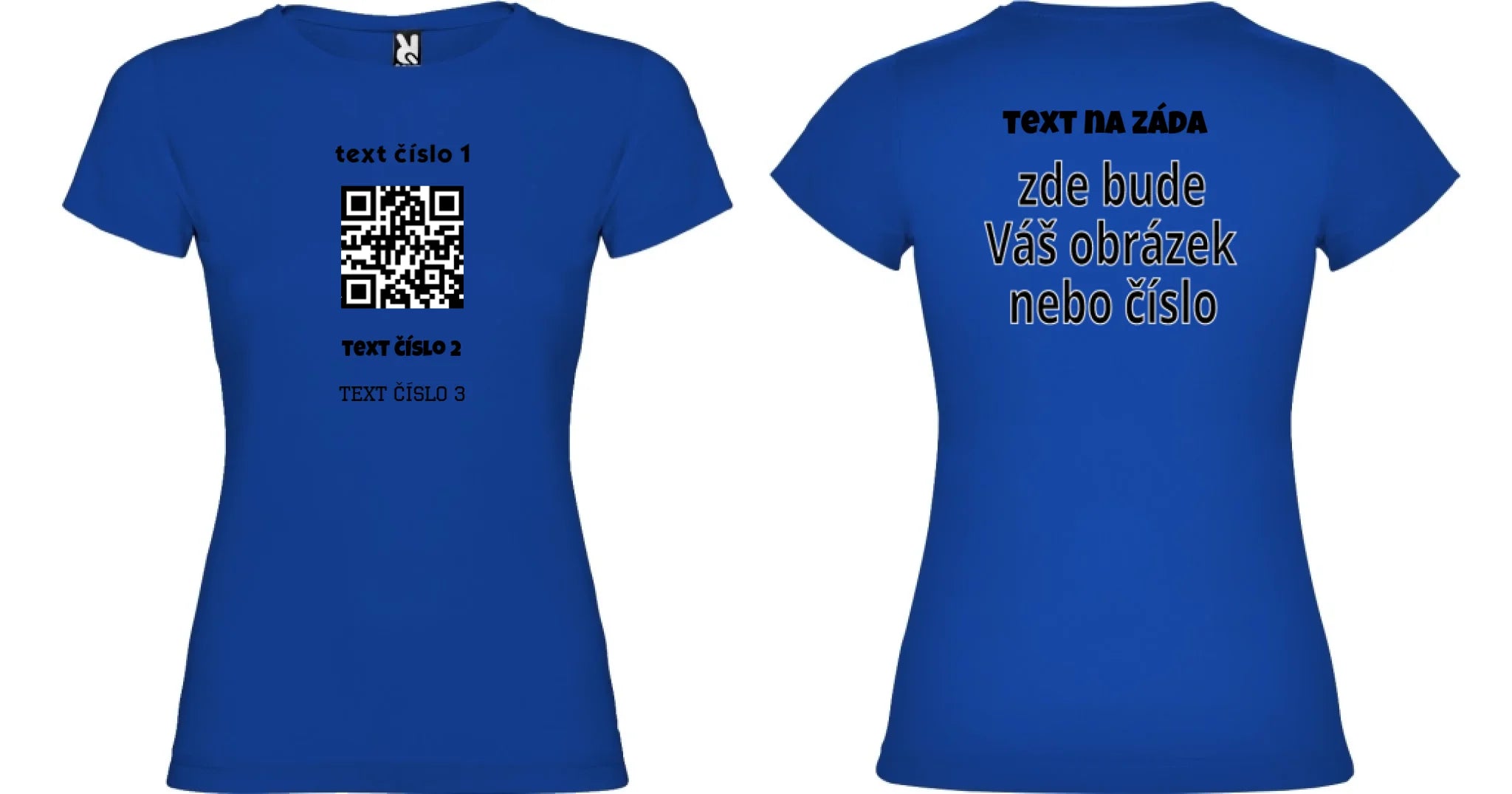 DÁMSKÉ TRIČKO s motivem QR KÓD (vložíte url adresu, můžete vložit vlastní texty) oboustranný potisk dámské jamaica Modrá