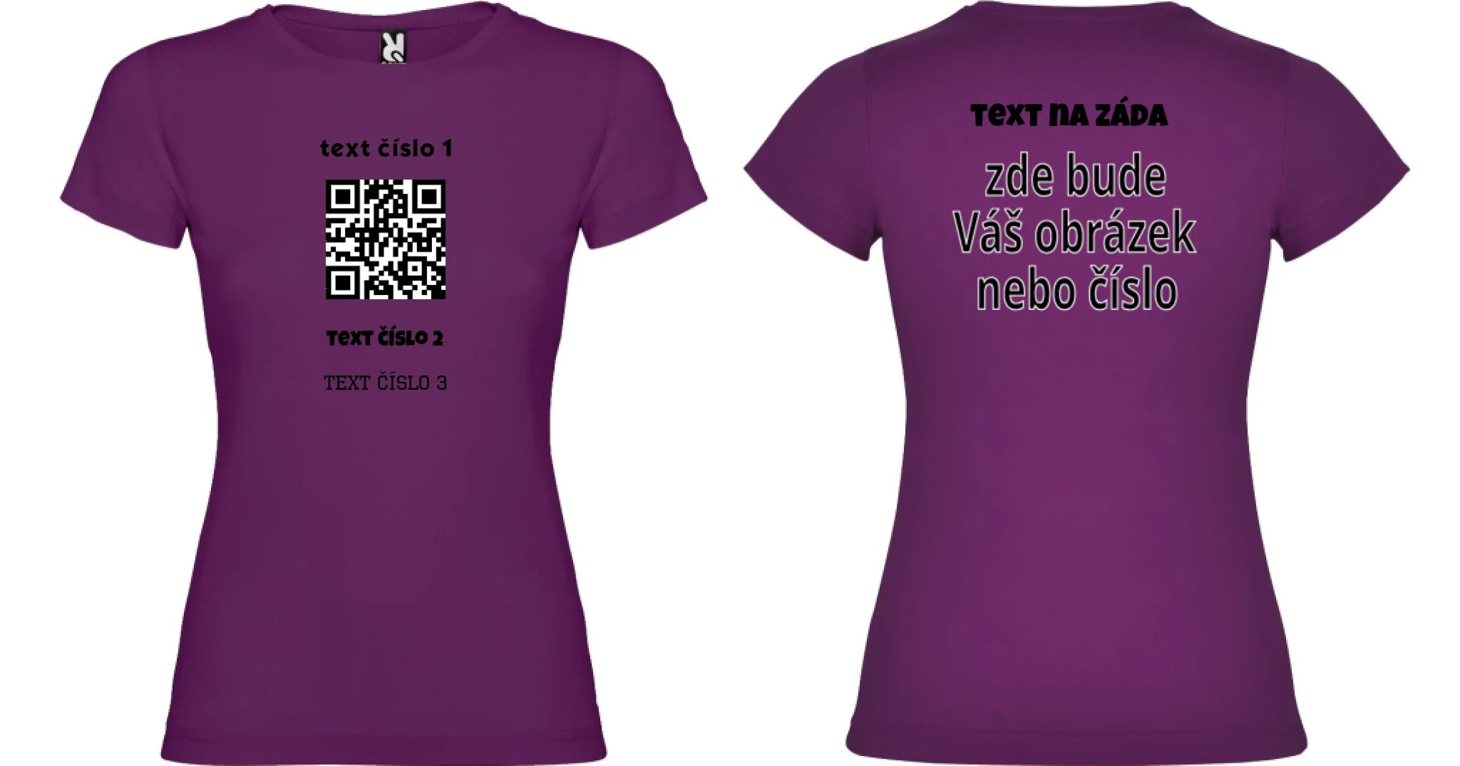 DÁMSKÉ TRIČKO s motivem QR KÓD (vložíte url adresu, můžete vložit vlastní texty) oboustranný potisk dámské jamaica Purpurová