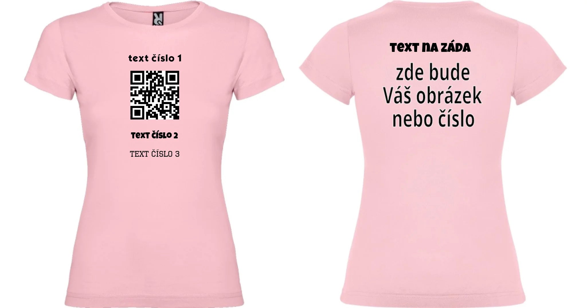 DÁMSKÉ TRIČKO s motivem QR KÓD (vložíte url adresu, můžete vložit vlastní texty) oboustranný potisk dámské jamaica Světle růžová