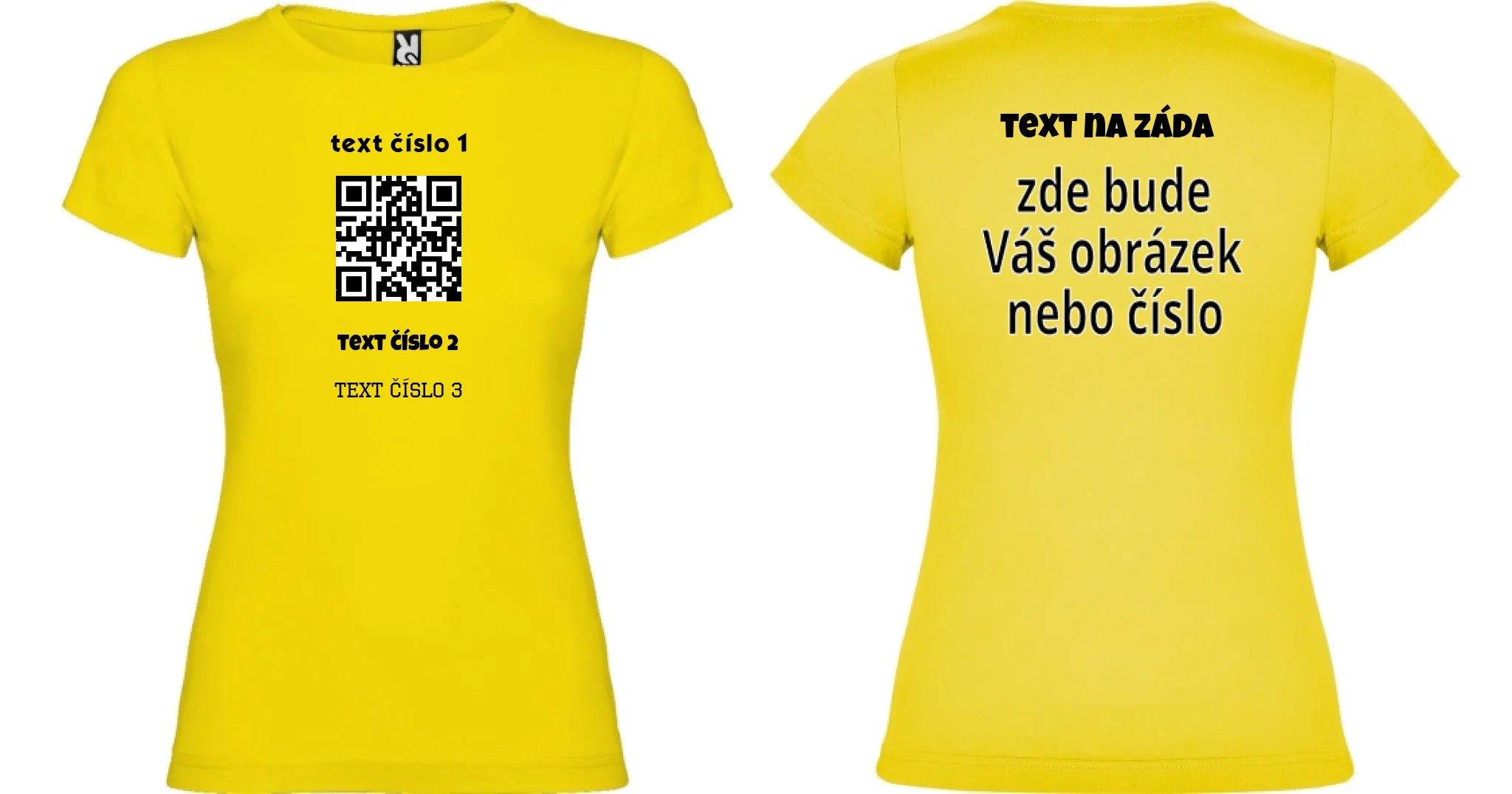 DÁMSKÉ TRIČKO s motivem QR KÓD (vložíte url adresu, můžete vložit vlastní texty) oboustranný potisk dámské jamaica Žlutá