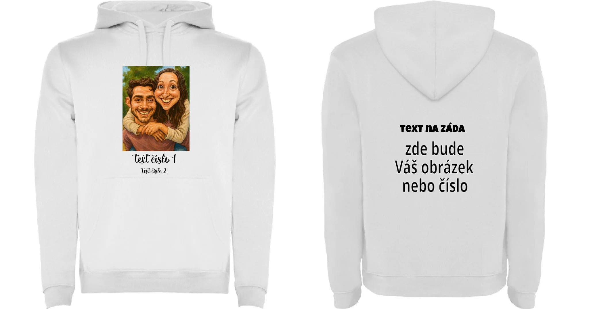 PÁNSKÁ MIKINA S KAPUCÍ s motivem KARIKATURA (vložíte fotku a texty) oboustranný potisk pánská mikina URBAN Bílá
