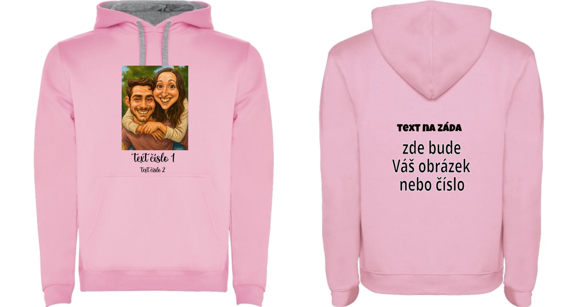 PÁNSKÁ MIKINA S KAPUCÍ s motivem KARIKATURA (vložíte fotku a texty) oboustranný potisk pánská mikina URBAN Růžová