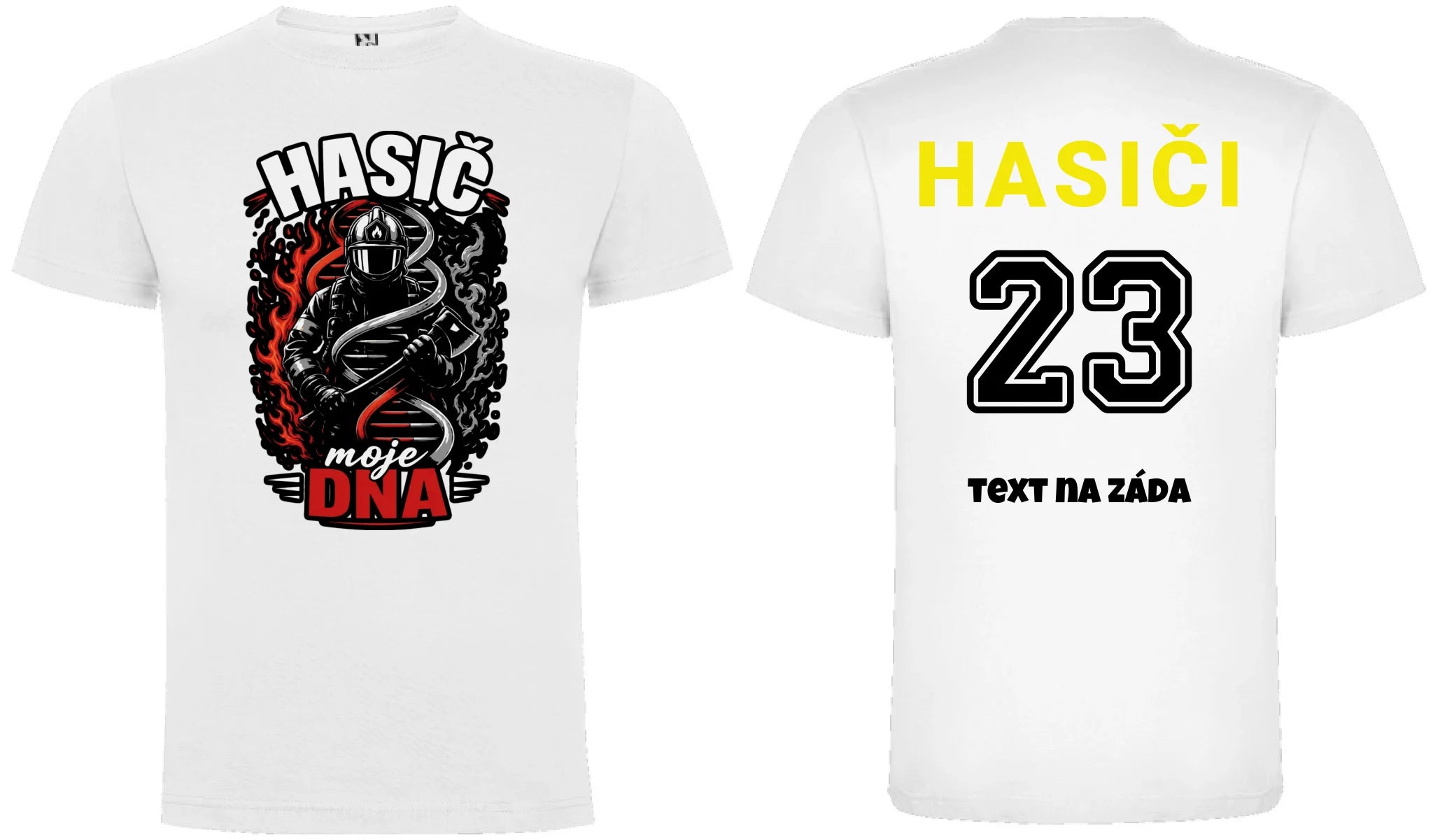 PÁNSKÉ TRIČKO HASIČ MOJE DNA motiv dopředu a vlastní potisk na záda Bílá