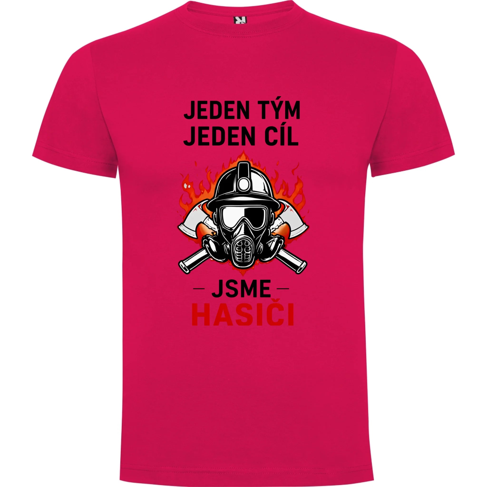 PÁNSKÉ TRIČKO S MOTIVEM HASIČI JEDEN TÝM možnost vlastního jména, čísla nebo obrázku jen motiv dopředu Růže