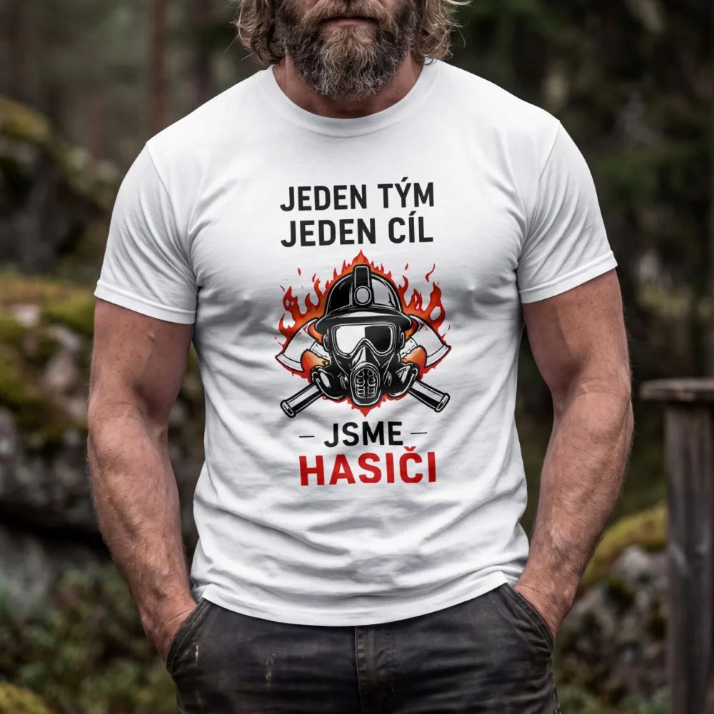 PÁNSKÉ TRIČKO S MOTIVEM HASIČI JEDEN TÝM možnost vlastního jména, čísla nebo obrázku