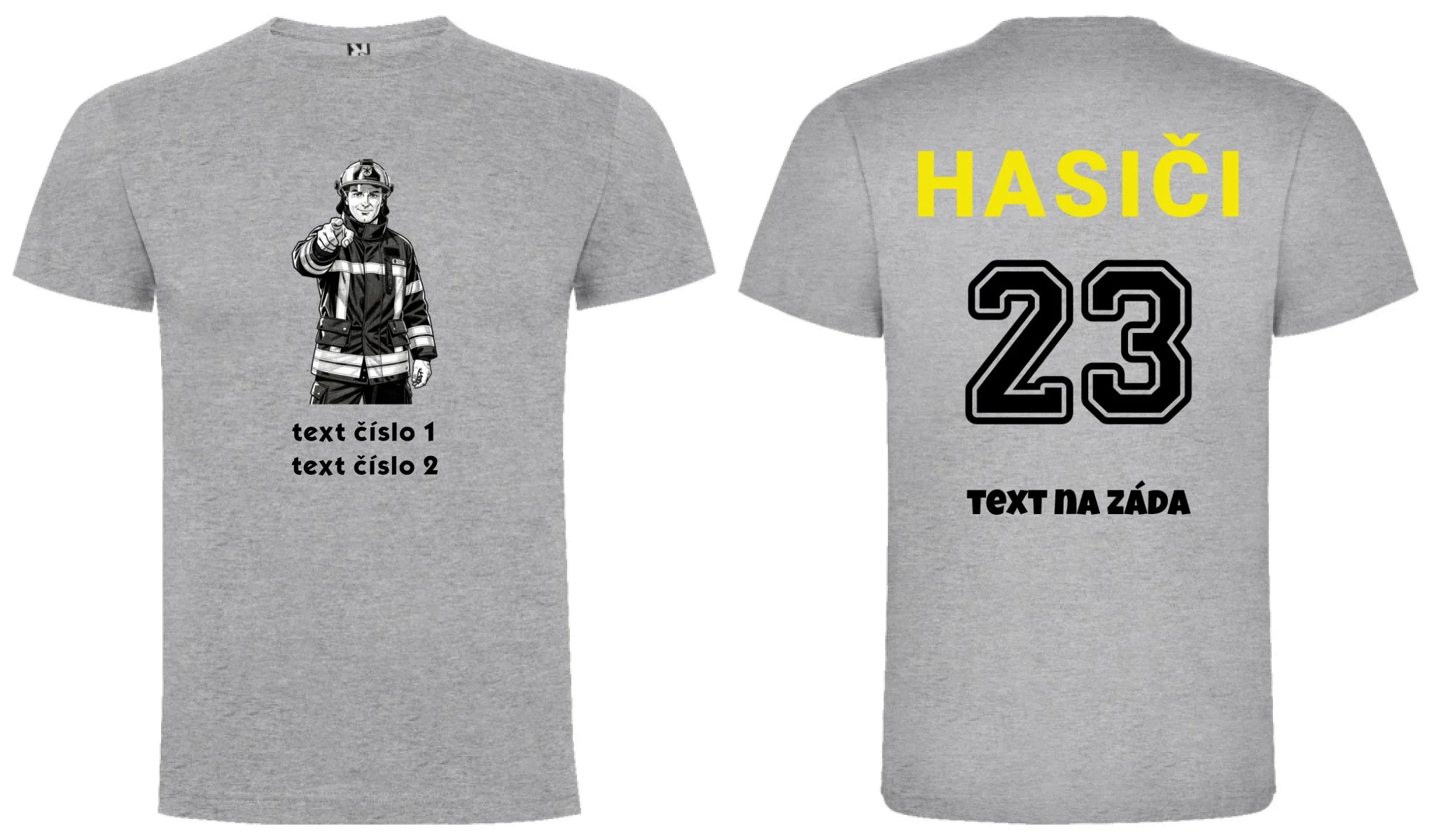 PÁNSKÉ TRIČKO s motivem HASIČI (výběr z 10+ obrázků, možnost doplnit vlastní texty) potisk dopředu i na záda Melír