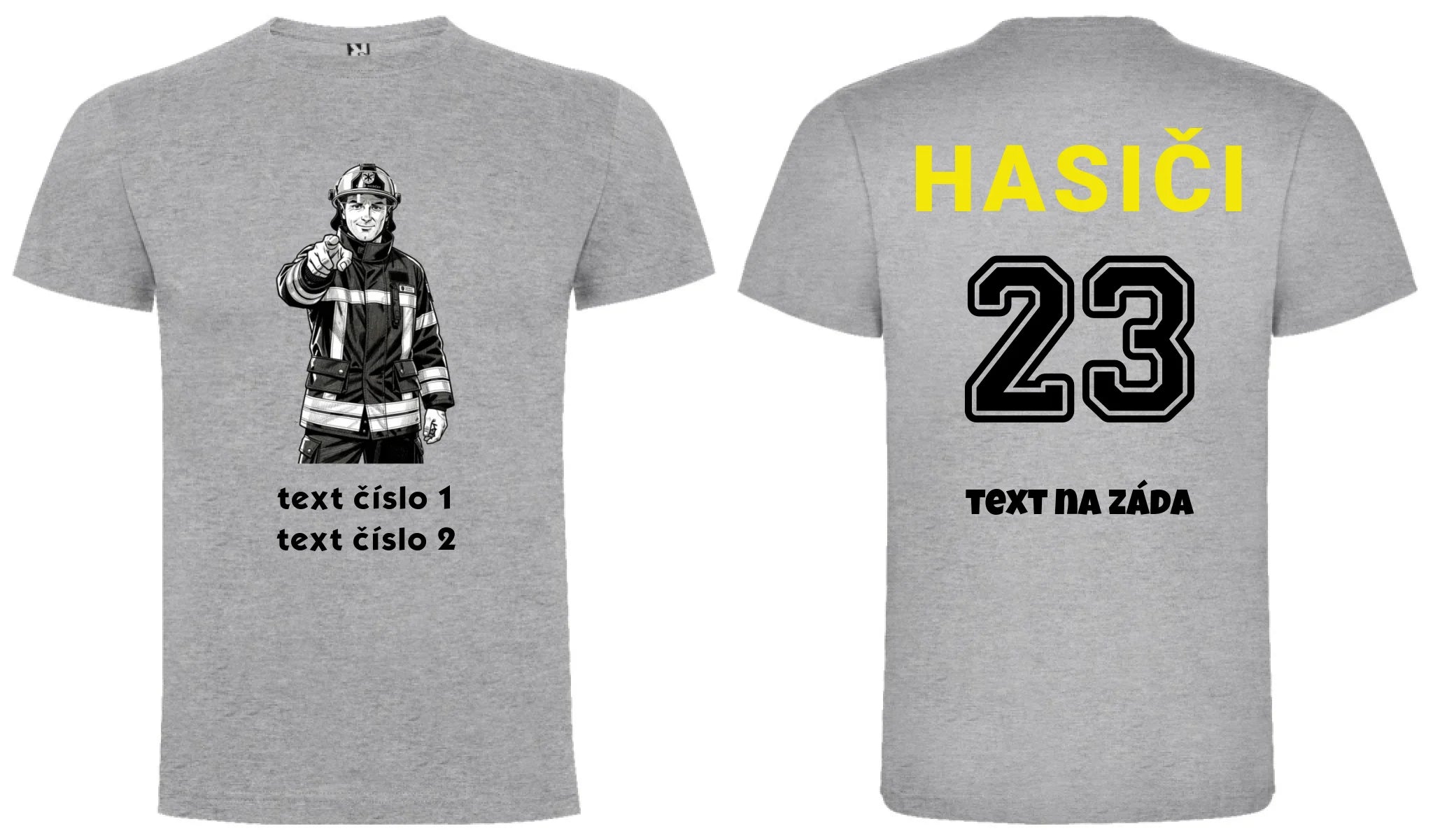 CHLAPECKÉ TRIČKO s motivem HASIČI s personalizovaným potiskem potisk dopředu i na záda Melír