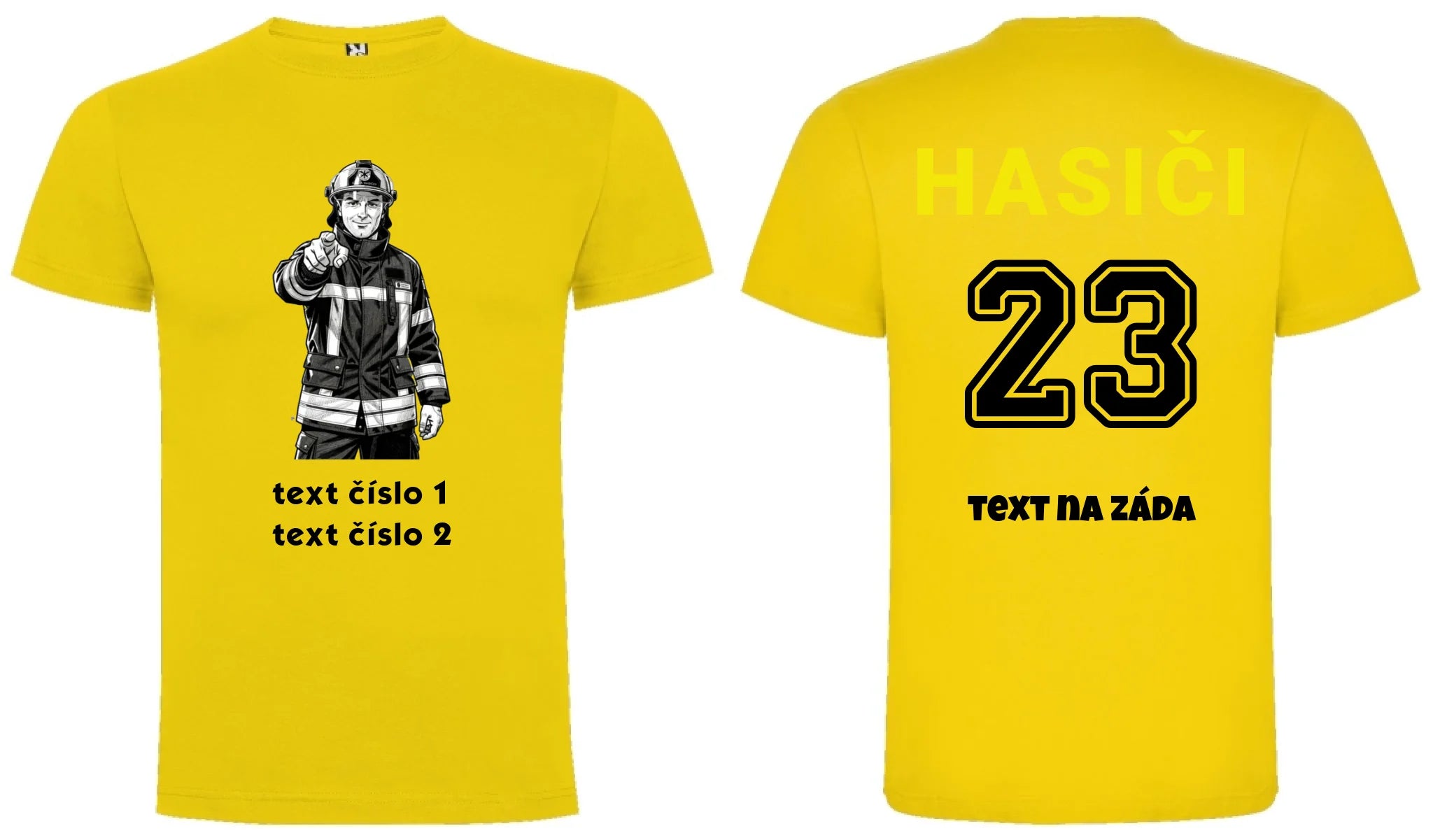 CHLAPECKÉ TRIČKO s motivem HASIČI s personalizovaným potiskem potisk dopředu i na záda Žlutá
