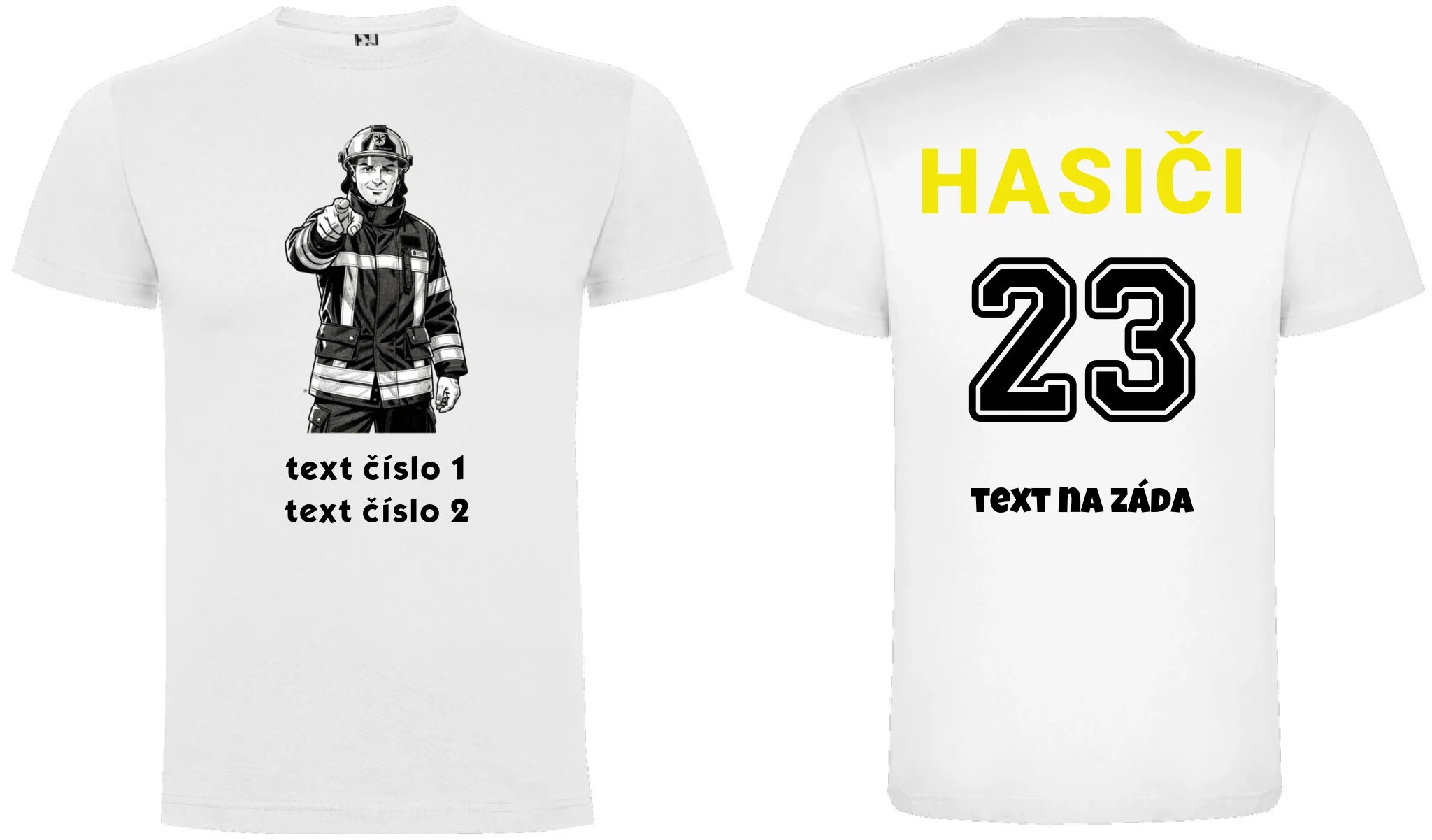 CHLAPECKÉ TRIČKO s motivem HASIČI s personalizovaným potiskem potisk dopředu i na záda Bílá